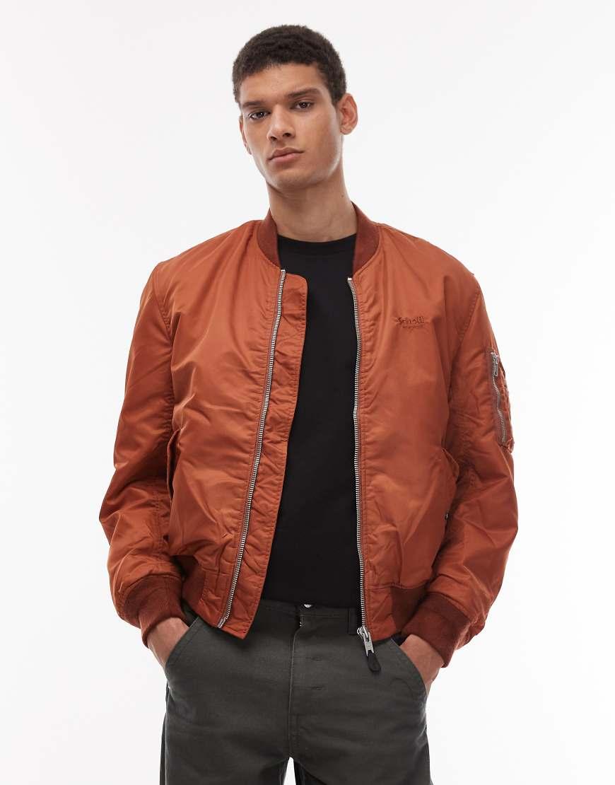 Schott Nyc Tonal Logo Zip Pocket Detail Cropped Padded Jacket in