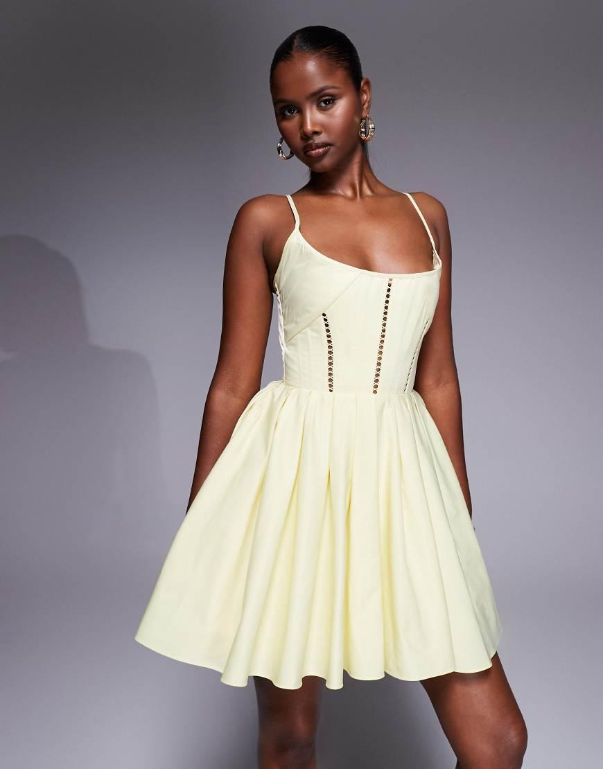 pastel dresses asos ASOS DESIGN mesh scooped away neckline mini dress with twisted straps in  pastel floral print