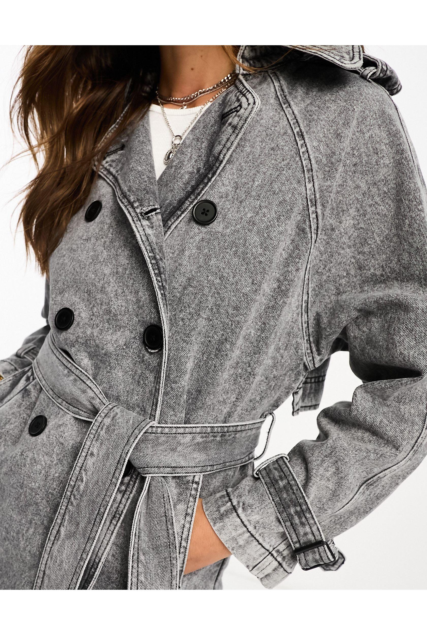 Stradivarius Denim Trench Coat in Grey Lyst UK