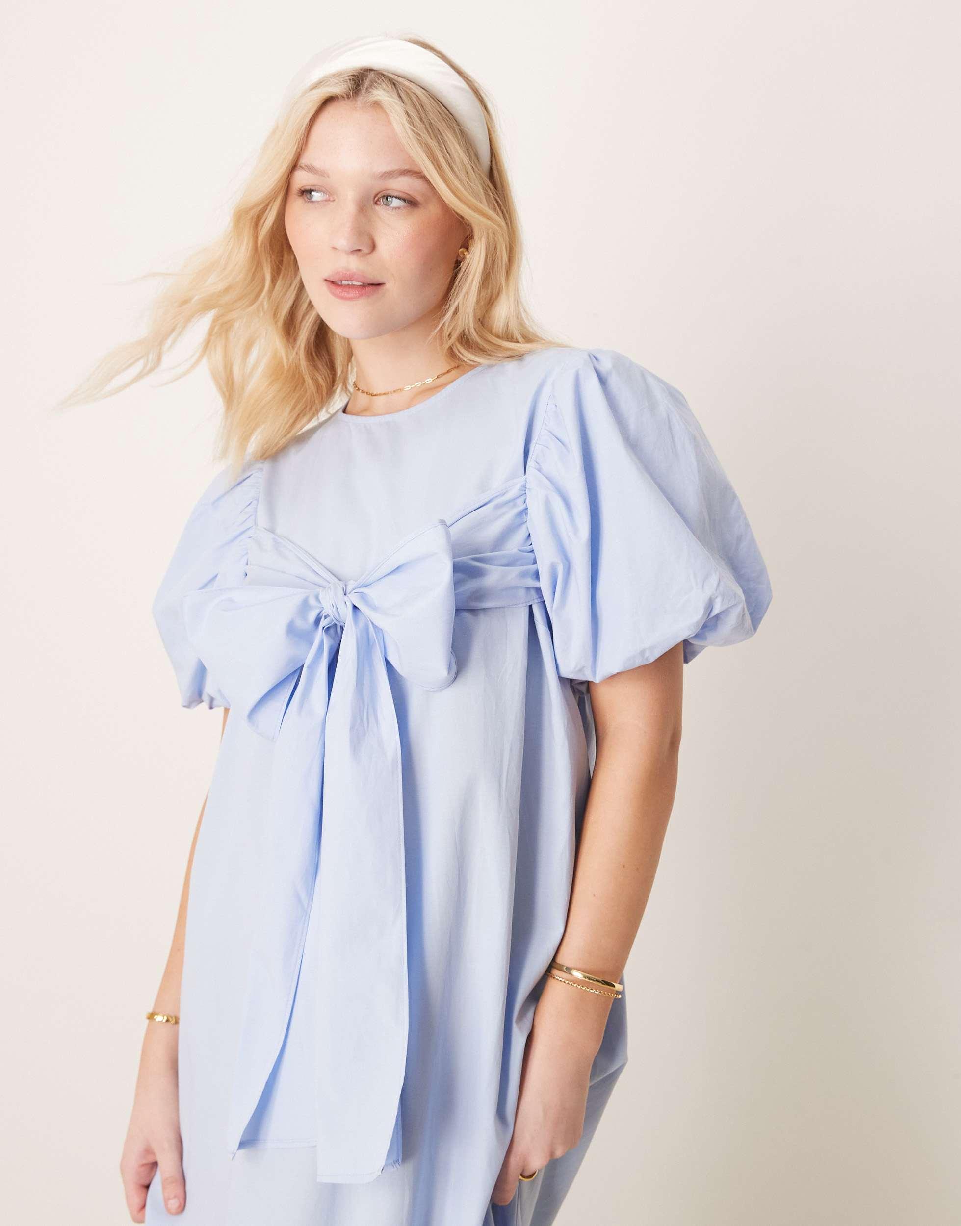 Sister Jane Oversized Bow Midi Dress in Blue | Lyst