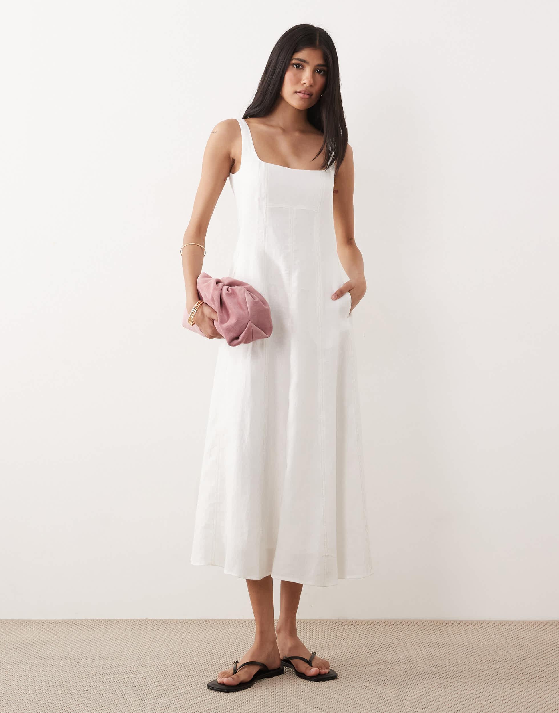 square neck linen midi dress Saulay Square Neck Linen Midi Dress - / Black- SizeXS