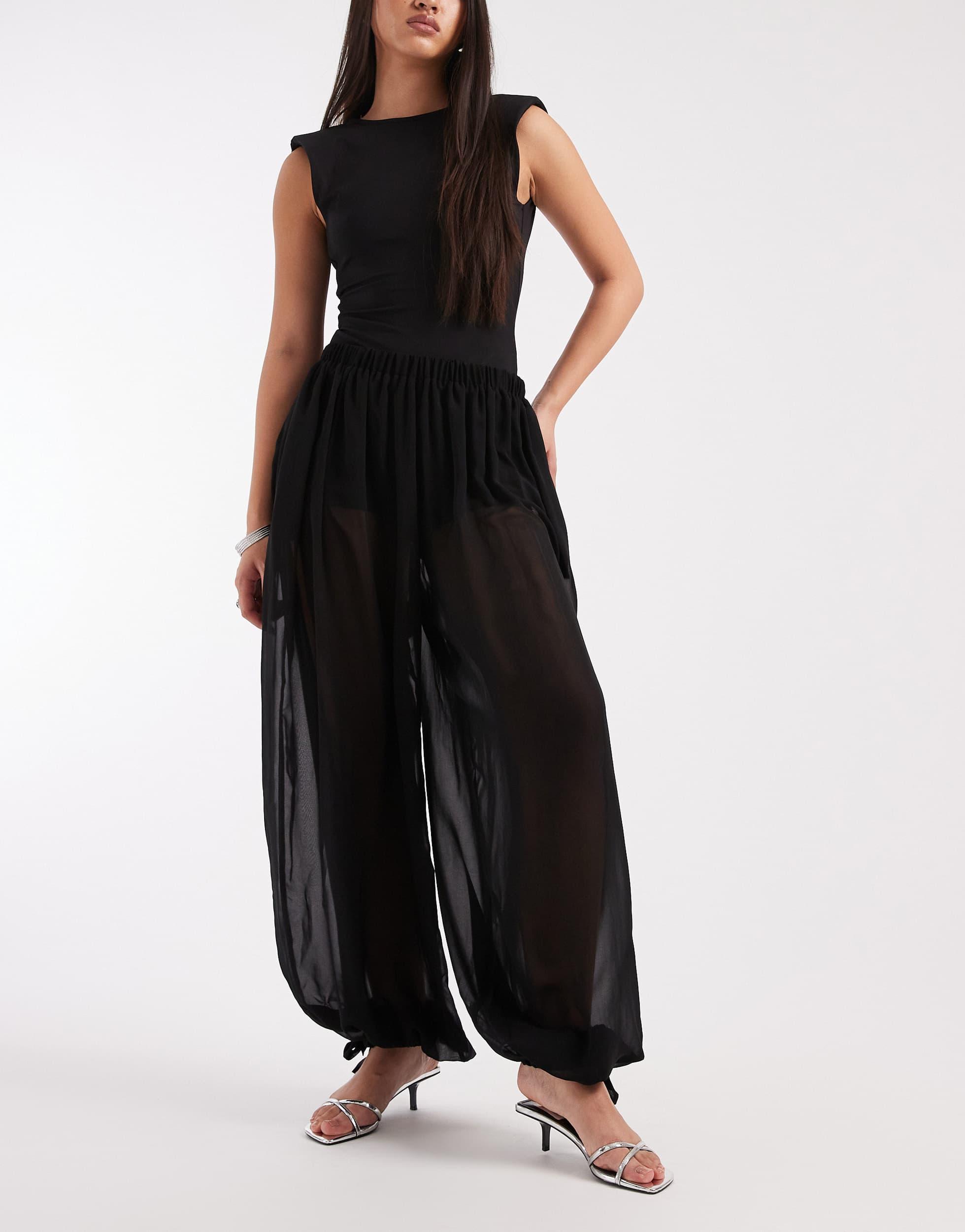 ASOS Chiffon Sheer Balloon Trouser in Black | Lyst