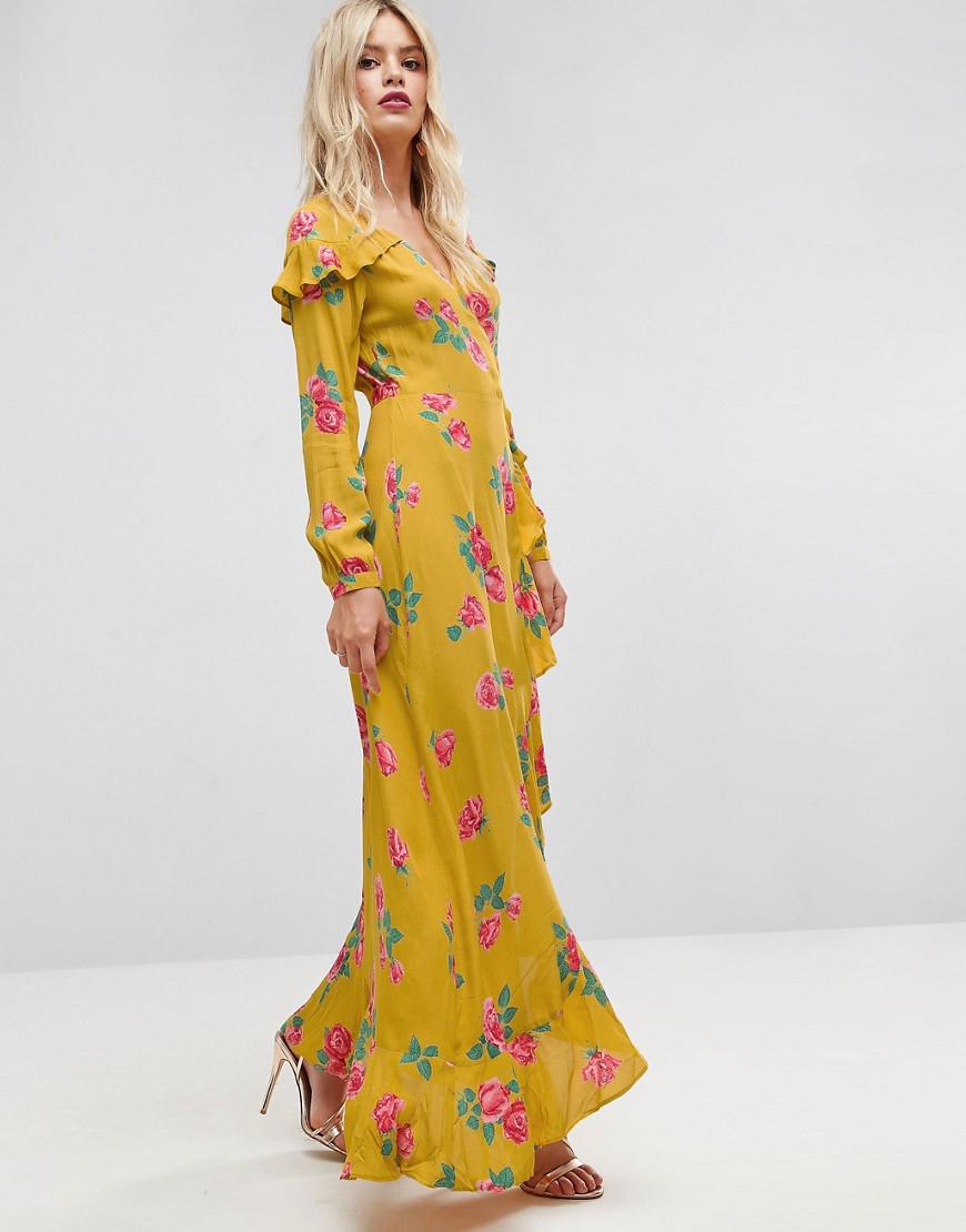 floral wrap maxi dress long sleeve
