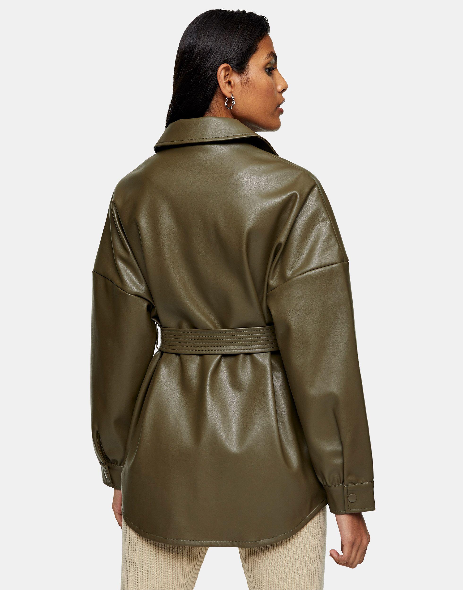 TOPSHOP Faux Leather Belted Jacket in 
