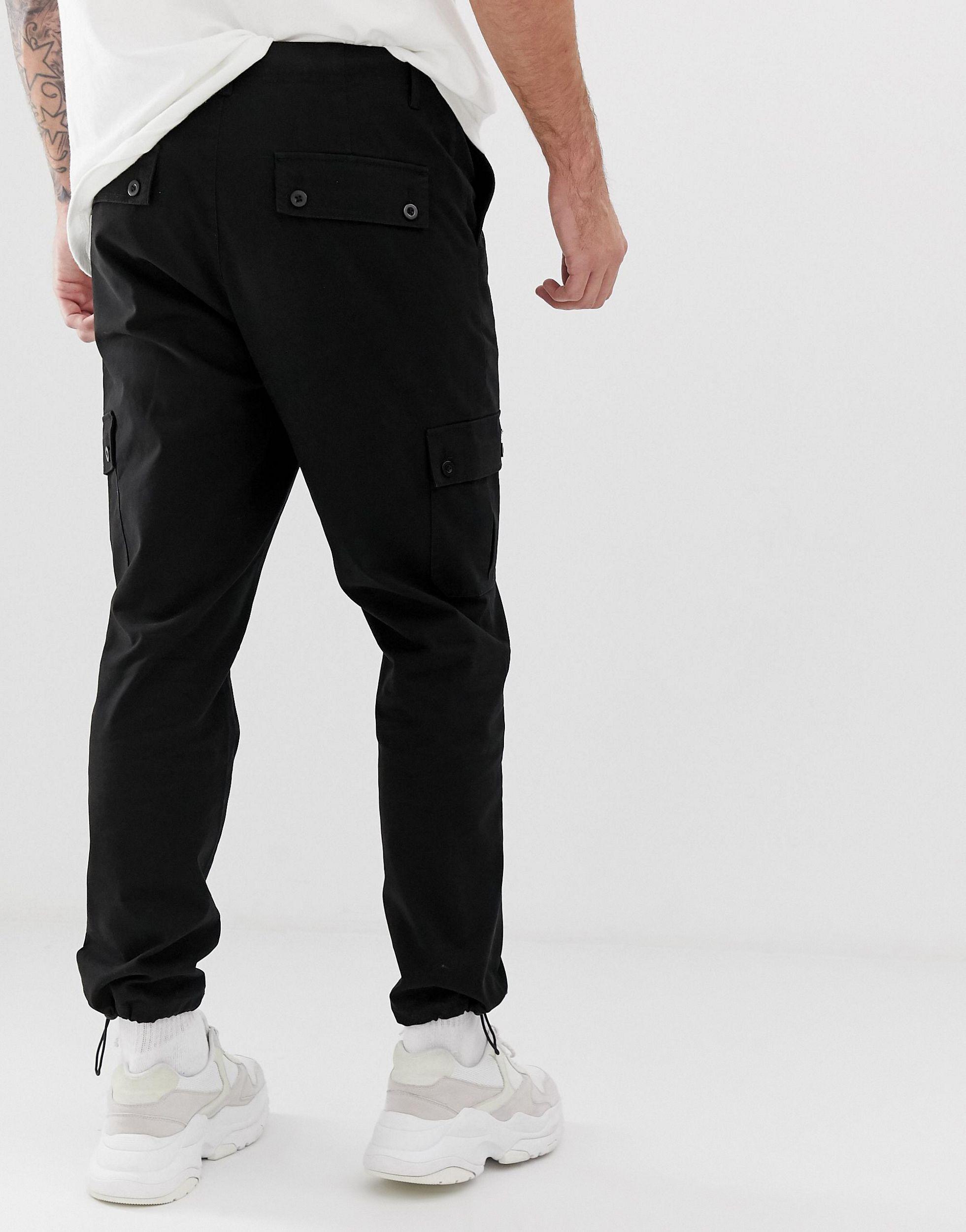 ASOS Tapered Cargo Trousers in Black for Men | Lyst