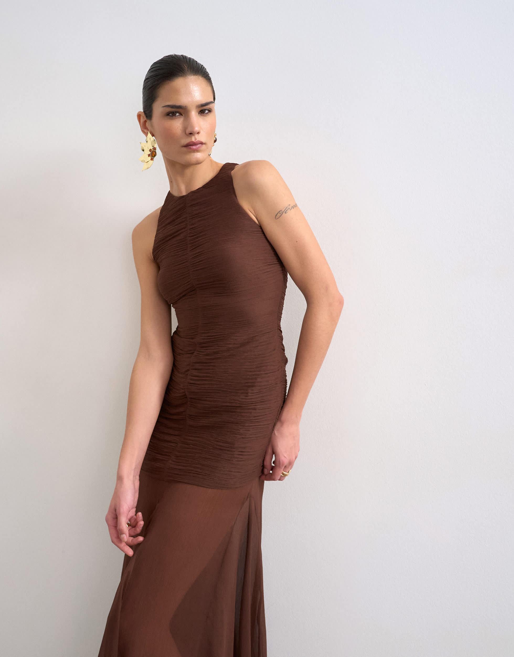 vintage dress brown Retro Vintage Rust Velvet Button Dress main image 1