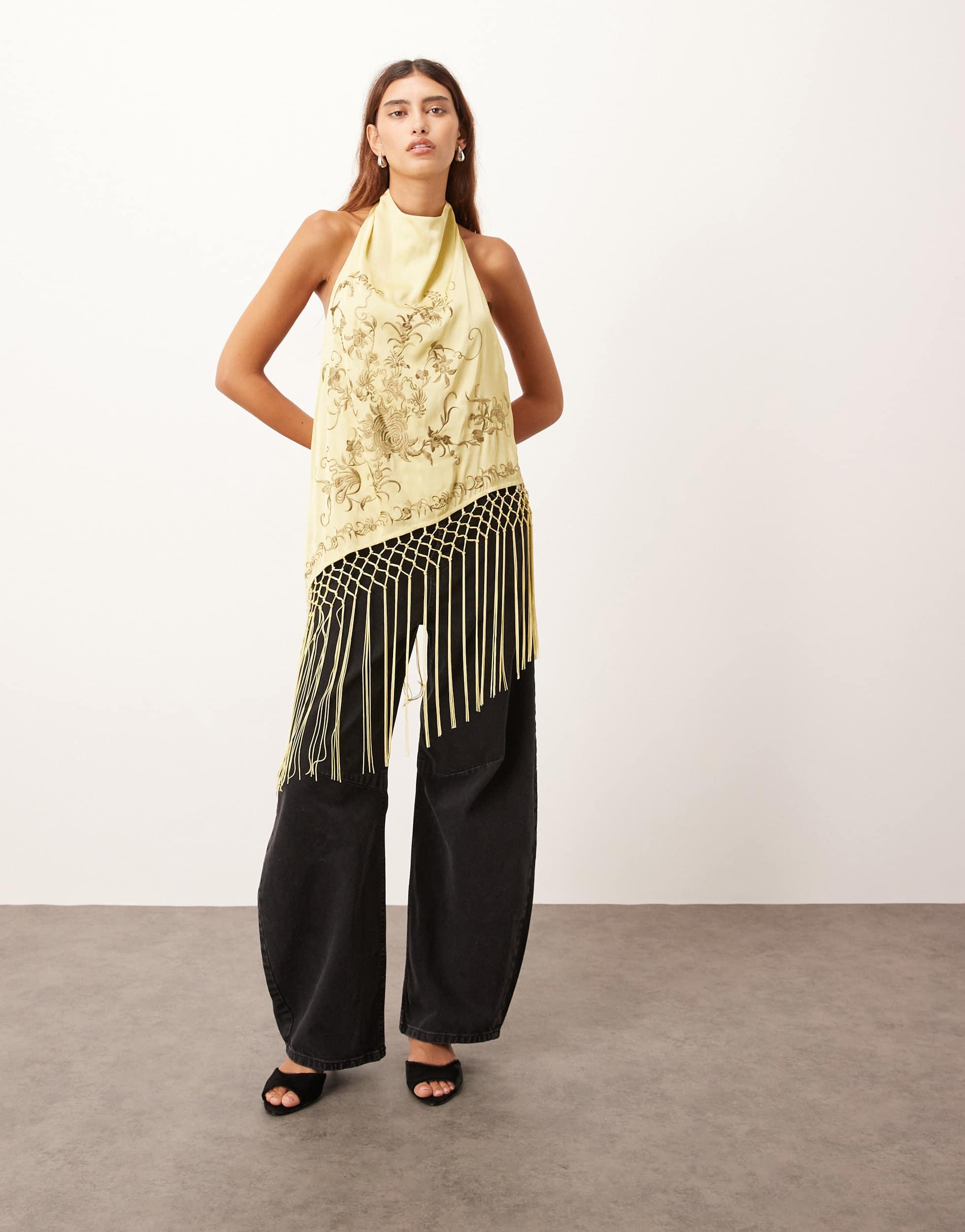 アメリヴィンテージ　FRINGE HEM SLIT LONG TOP Ameri（アメリ）の「MESH FRINGE LONG TOP（その他トップス）」 - WEAR