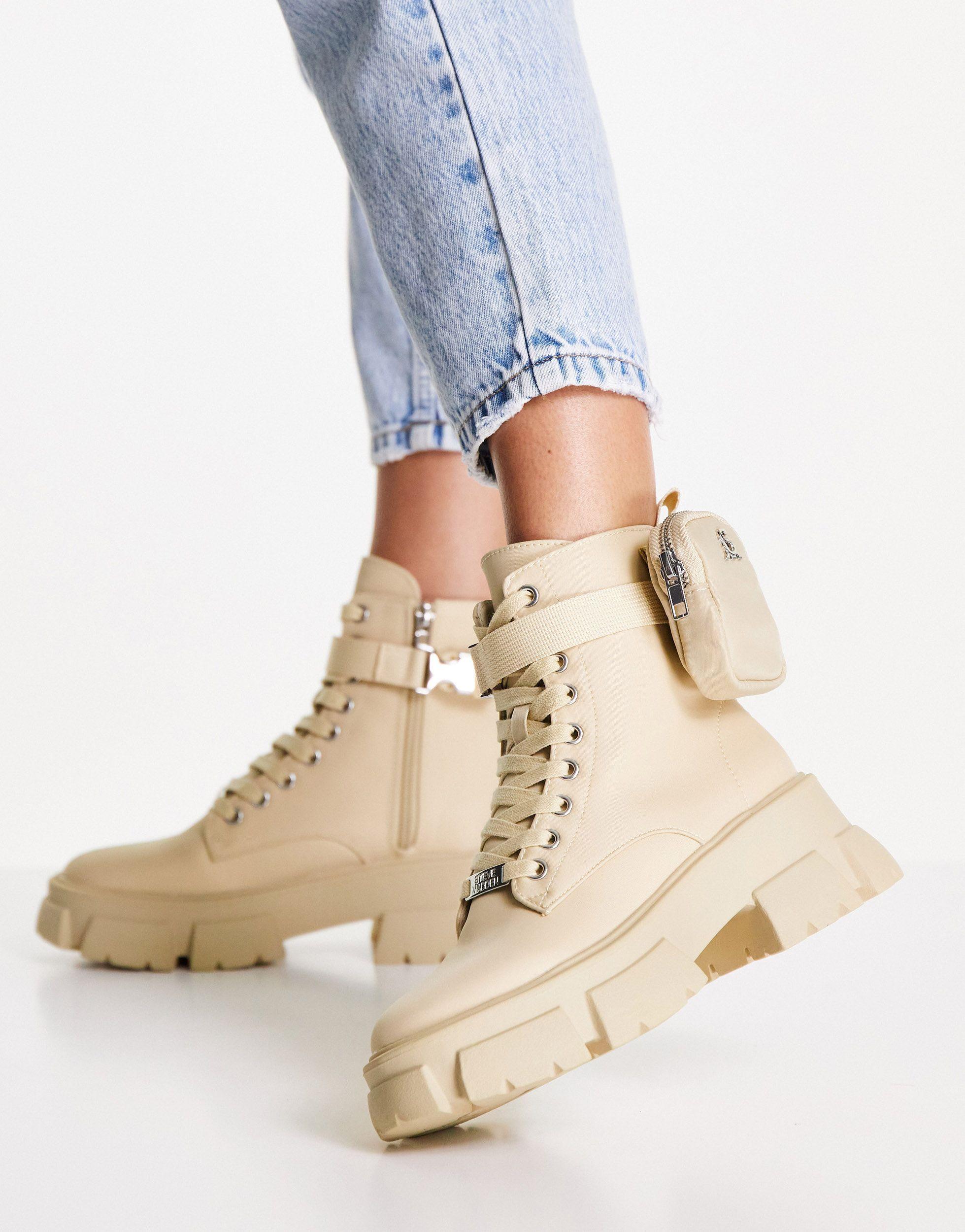 Tanker-p - scarponcini stringati con suola spessa e borsello rimovibile,  color sabbiaSteve Madden in Gomma di colore Blu | Lyst
