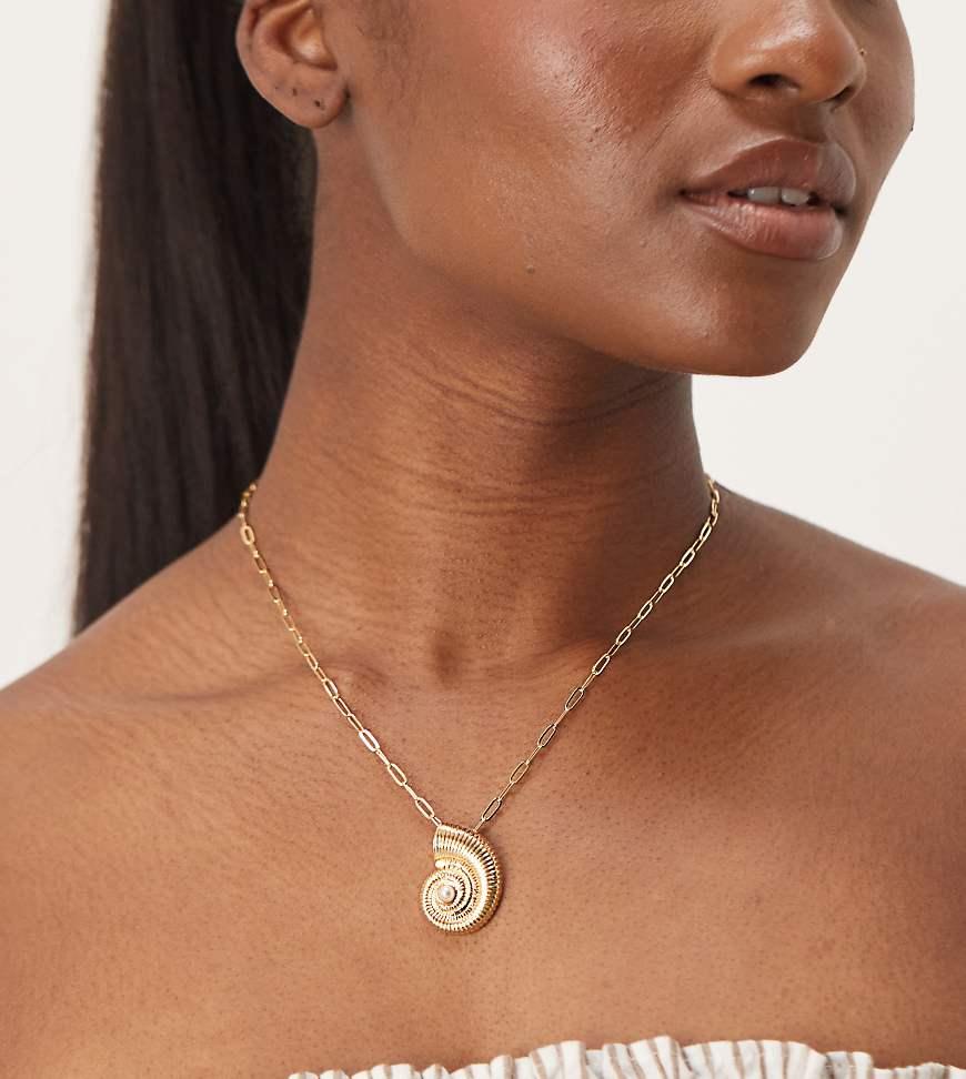 Orelia Gold Plated Statement Shell Necklace With Pearl in Brown