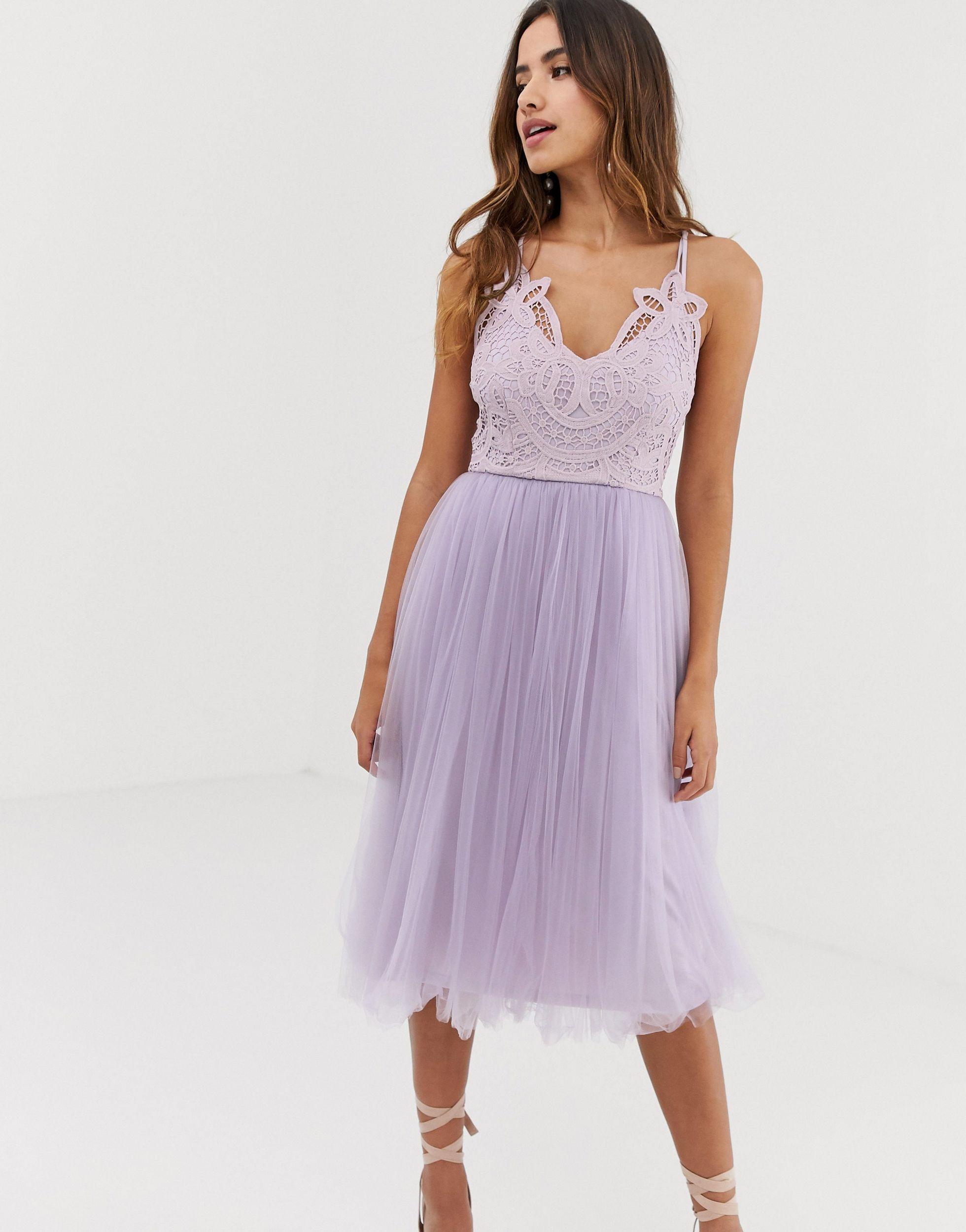 lace cami top tulle midi dress