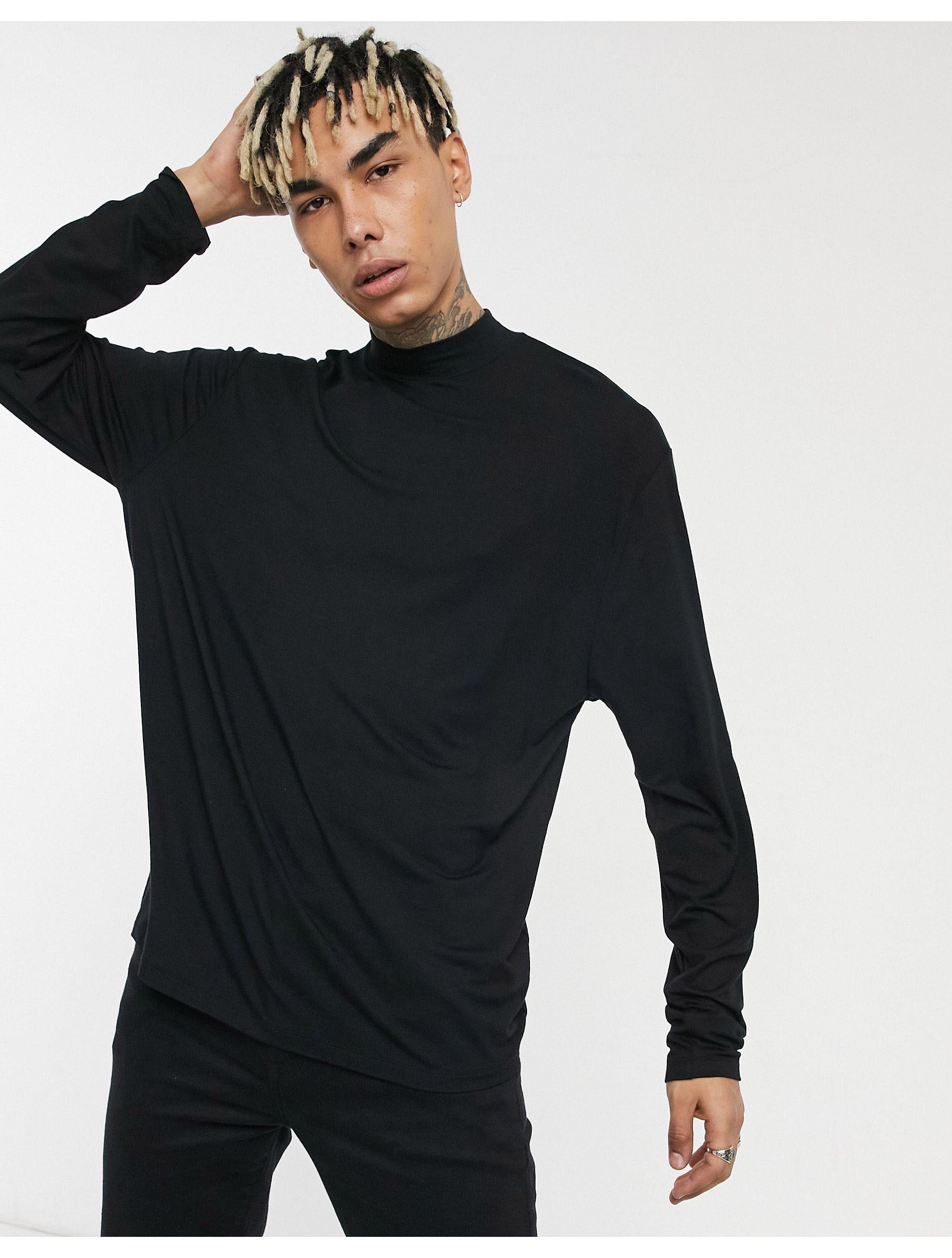 ASOS Muscle Fit Long Sleeve Viscose Turtle Neck T-shirt Open Back in Black for Men Lyst