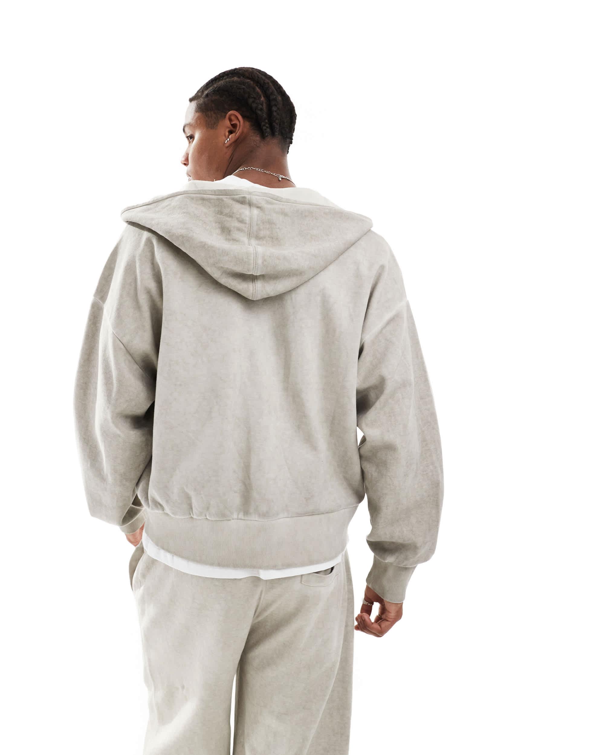 Bershka Washed Zip Through Hoodie Tracksuit in Gray for Men
