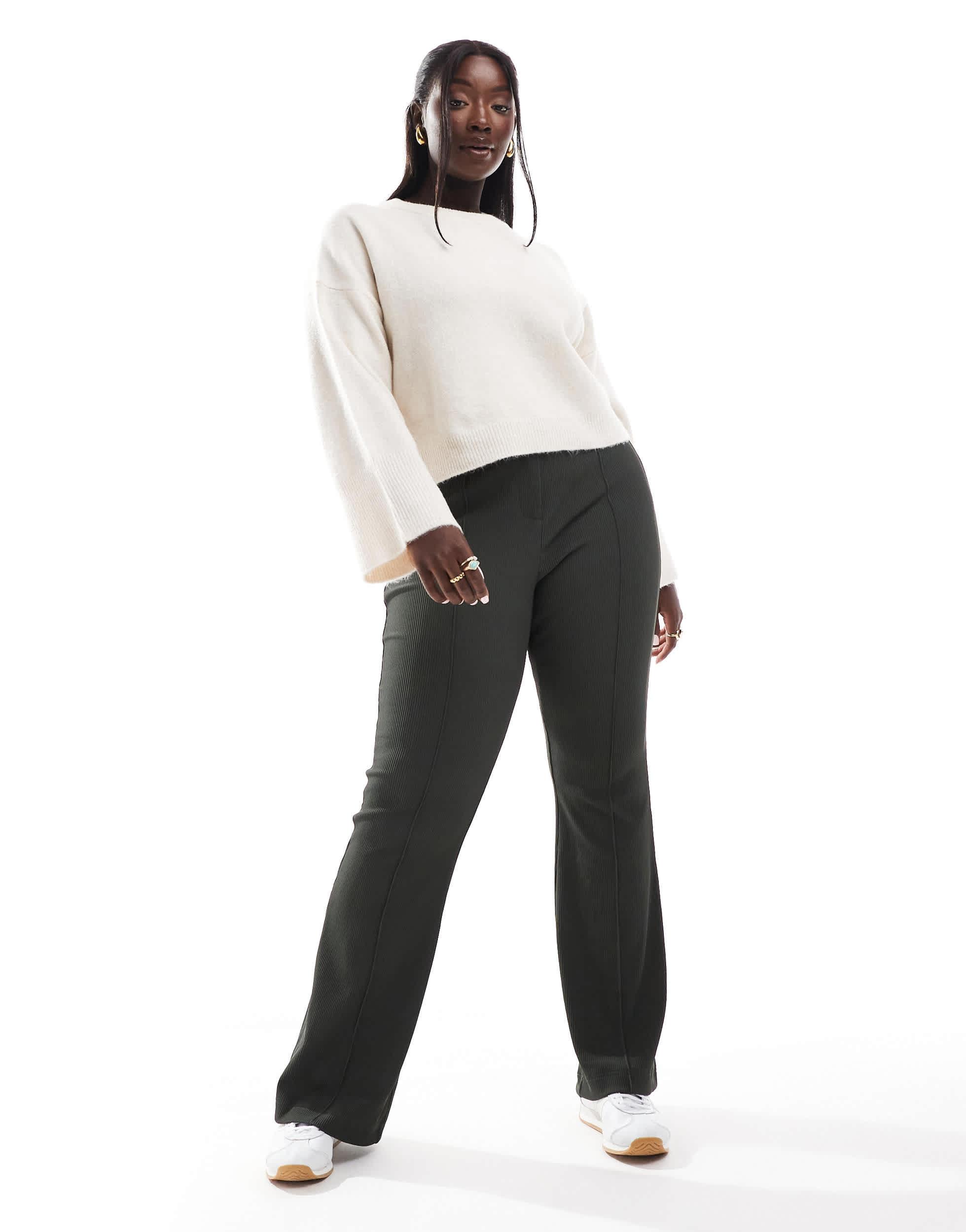 Pantalon evase et cotele a taille haute tourbe ONLY en coloris Blanc Lyst