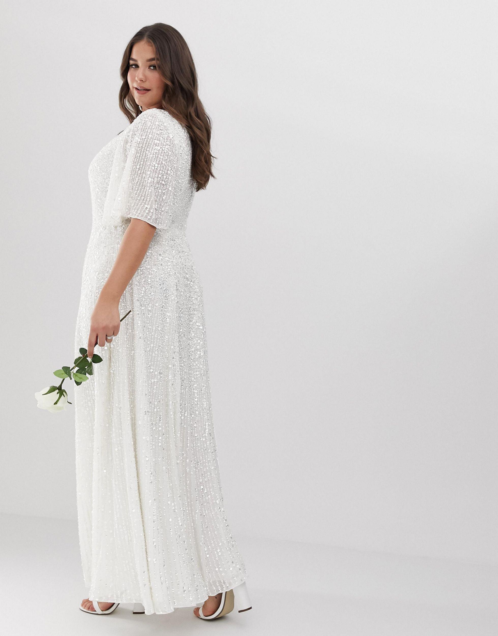 asos edition embroidered flutter sleeve maxi wedding dress ASOS Savannah Vintage Embroidered Wedding Dress With Flutter Sleeve in White