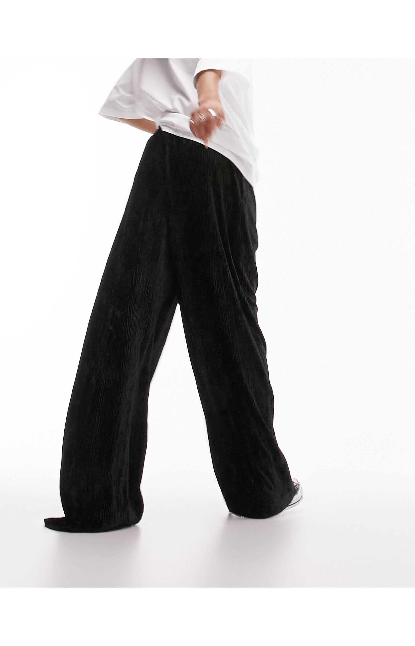 TOPSHOP Velvet Plisse Pull On Wide Leg Pants in Black Lyst