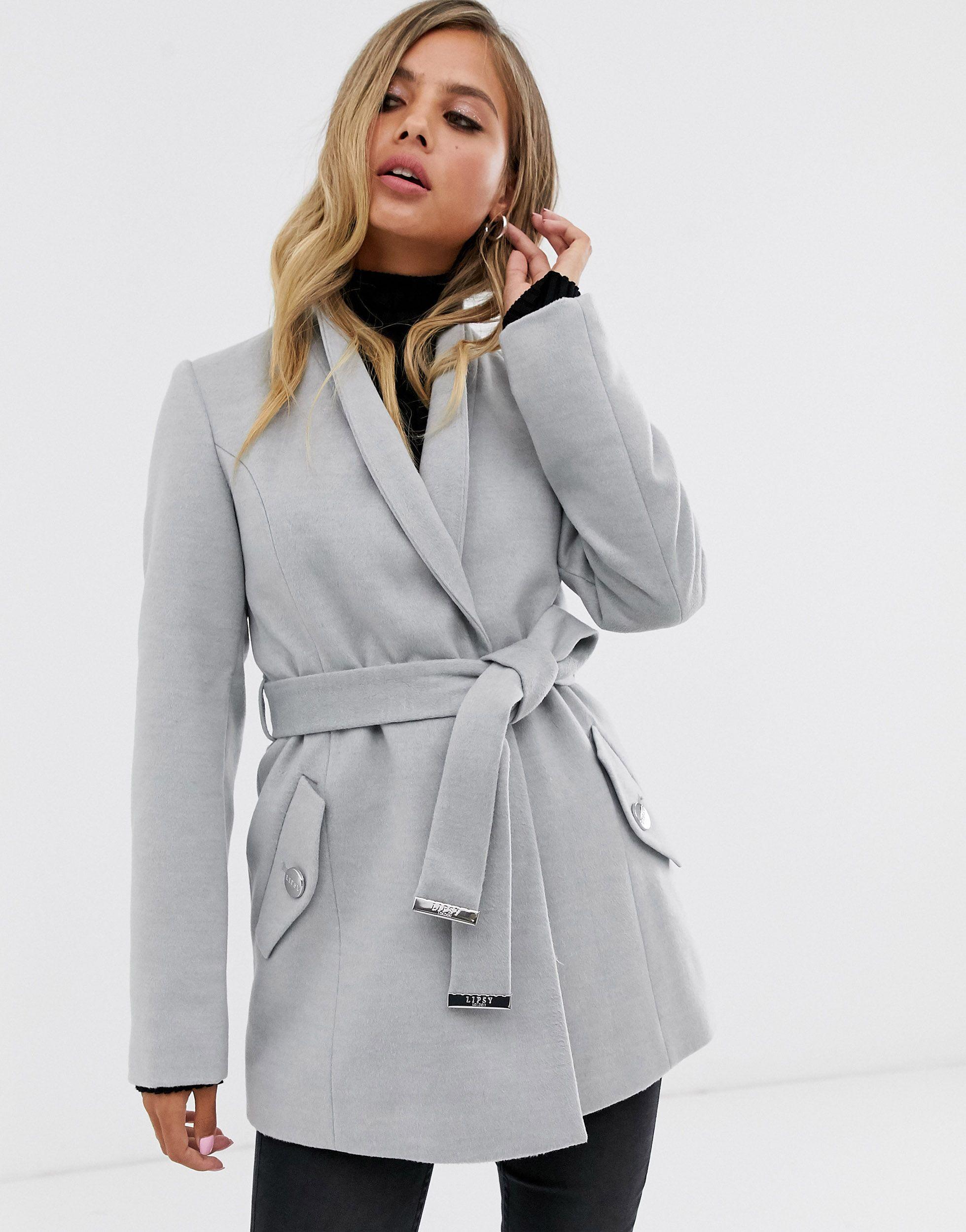 Lipsy Synthetic Smart Wrap Coat in Silver (Metallic) - Lyst