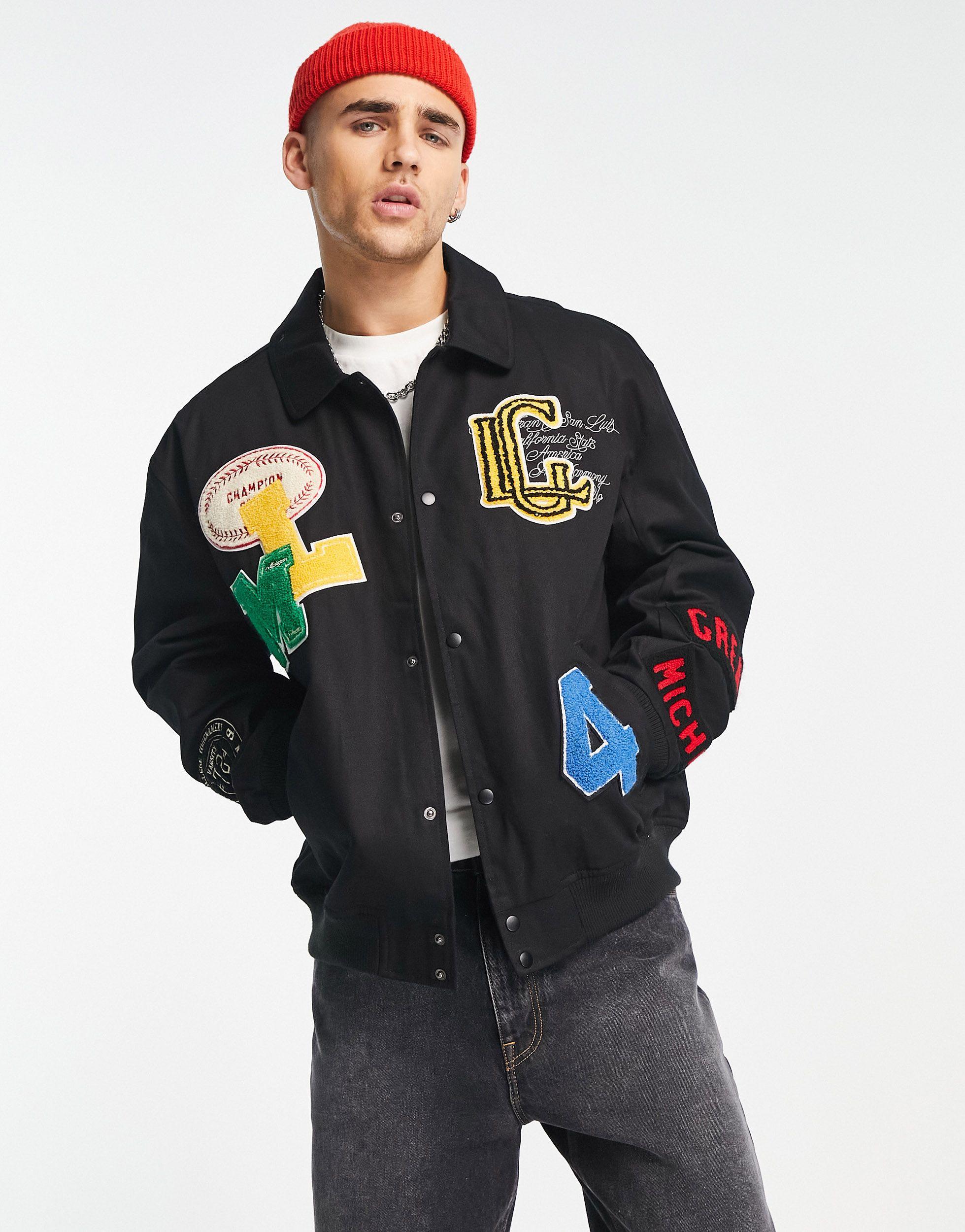 ASOS Oversized Varsity Jacket in Blue for Men Lyst