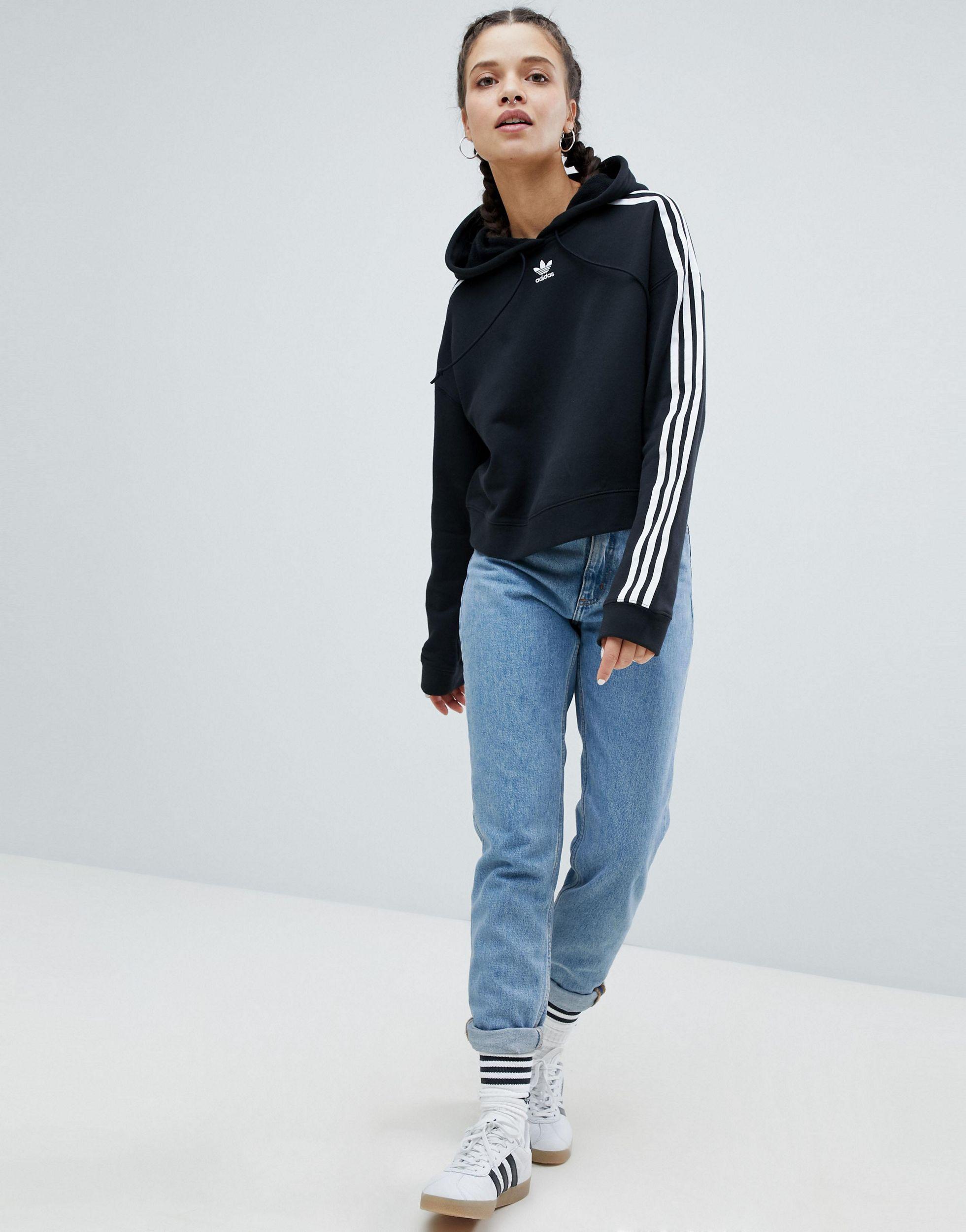 adidas originals adicolor 3 stripes cropped hoodie sweatshirt