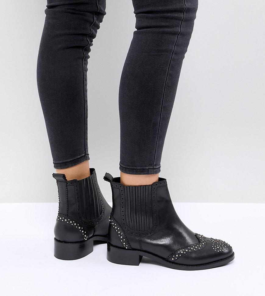 ASOS Asos Alma Wide Fit Leather Studded Chelsea Boots in Black - Lyst