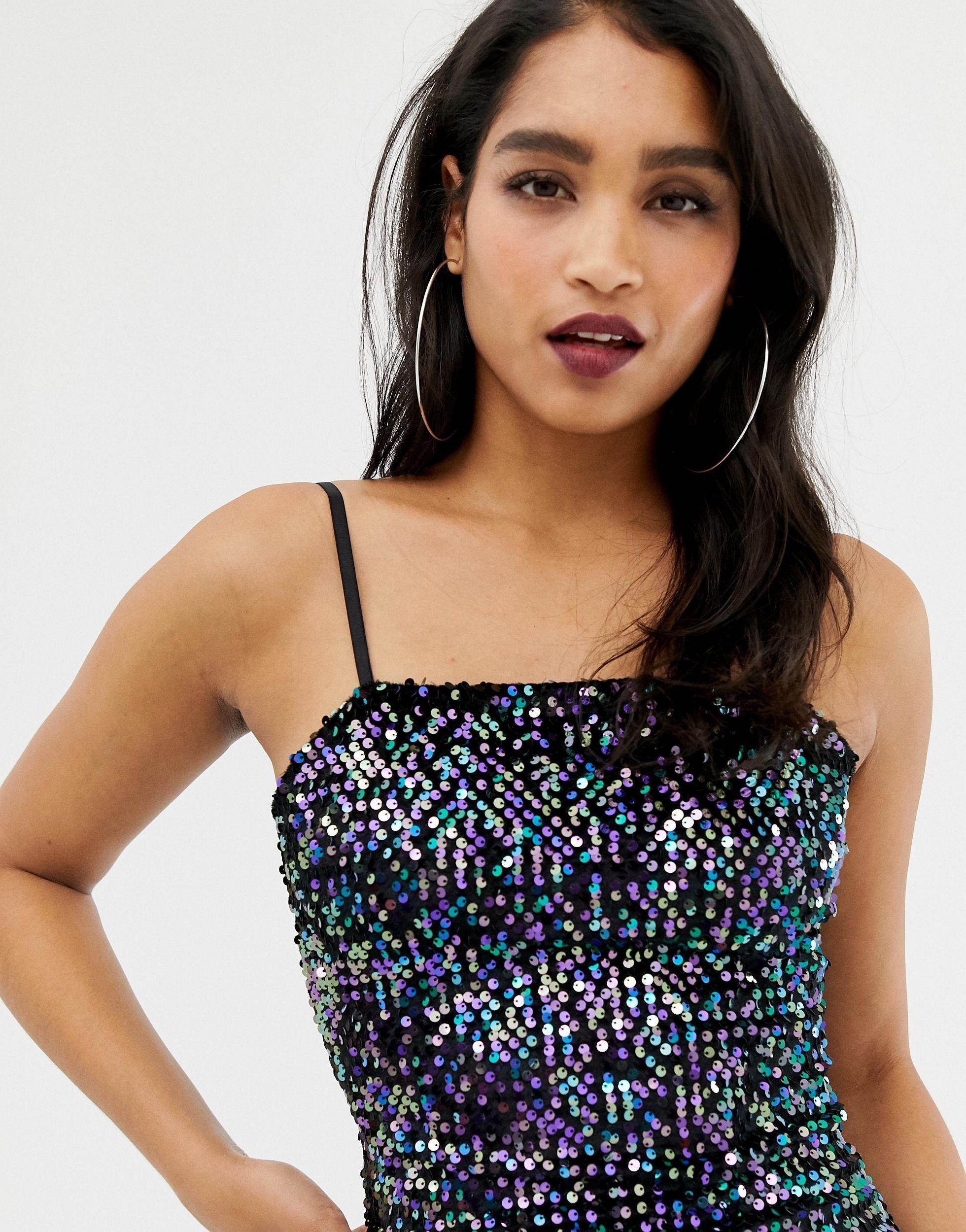 lipsy sequin square neck cami dress