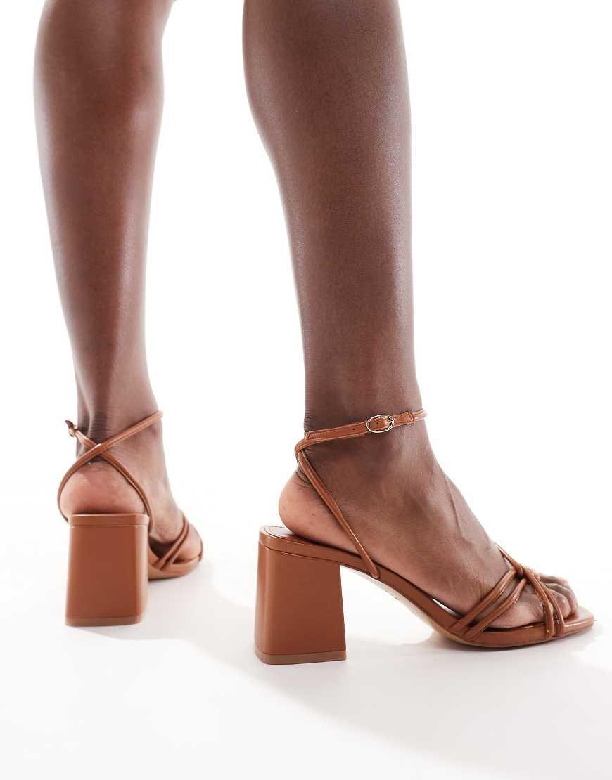 Mango Strappy Square Toe Heeled Sandal in Brown Lyst UK