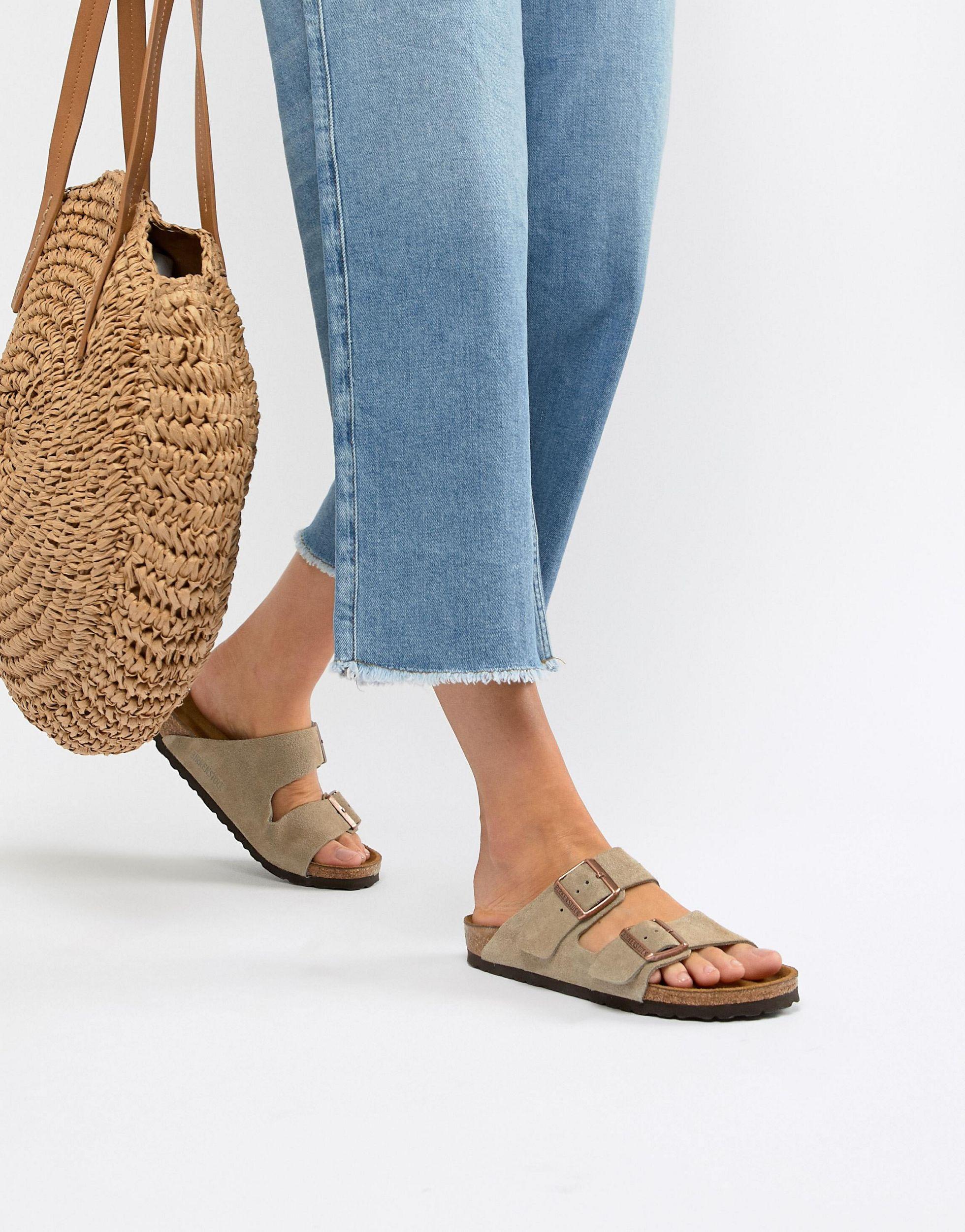 Birkenstock Arizona Taupe Suede Fit Flat Sandals in Natural | Lyst UK