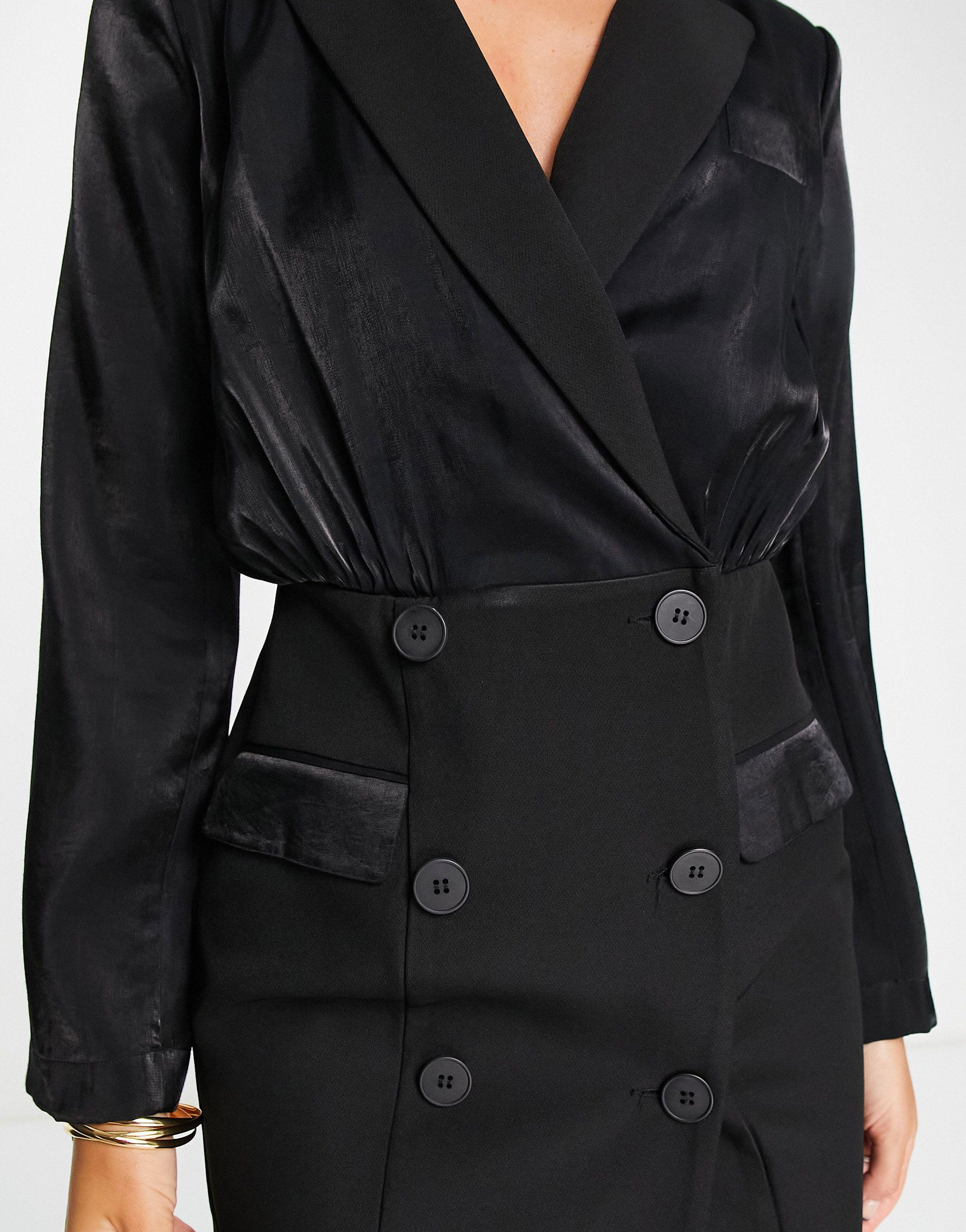 TOPSHOP Mixed Fabric Blazer Dress in Black | Lyst