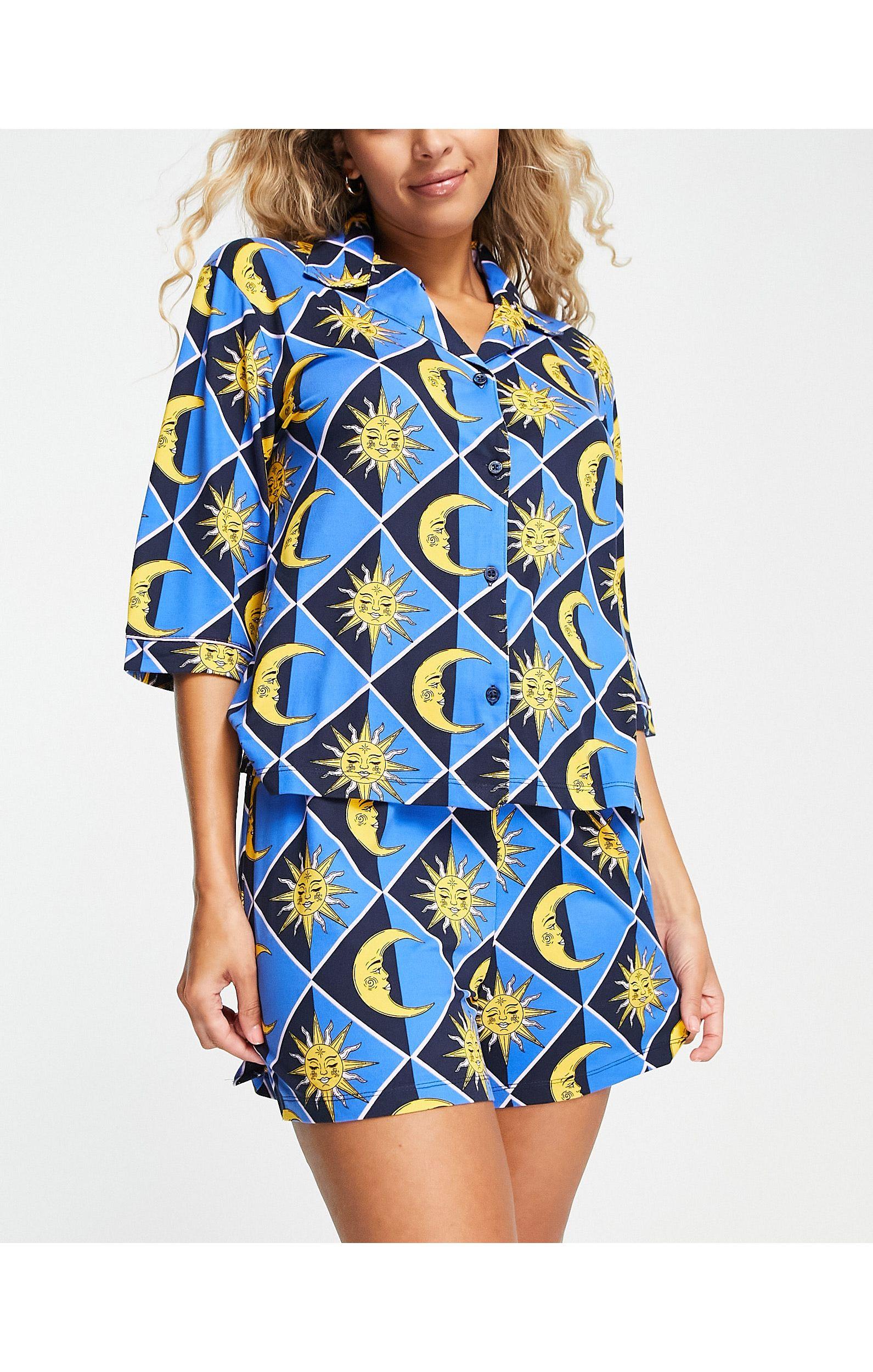 Chelsea Peers Boxy Shirt And Short Pyjama Set in Blue Lyst