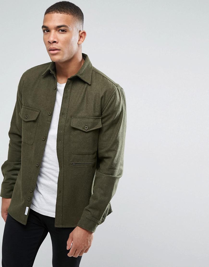 Bellfield Flannel Overshirt With Pockets in Green for Men | Lyst