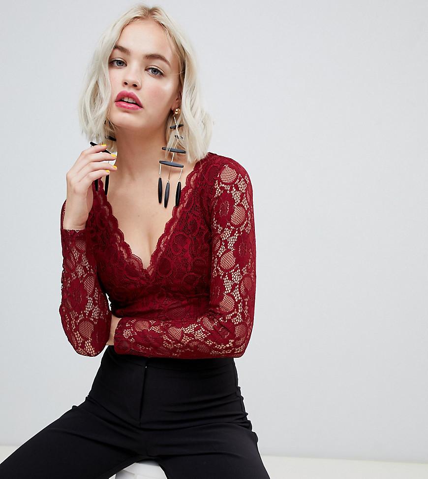 New Long Lace Bodysuit Burgundy in Red | Lyst