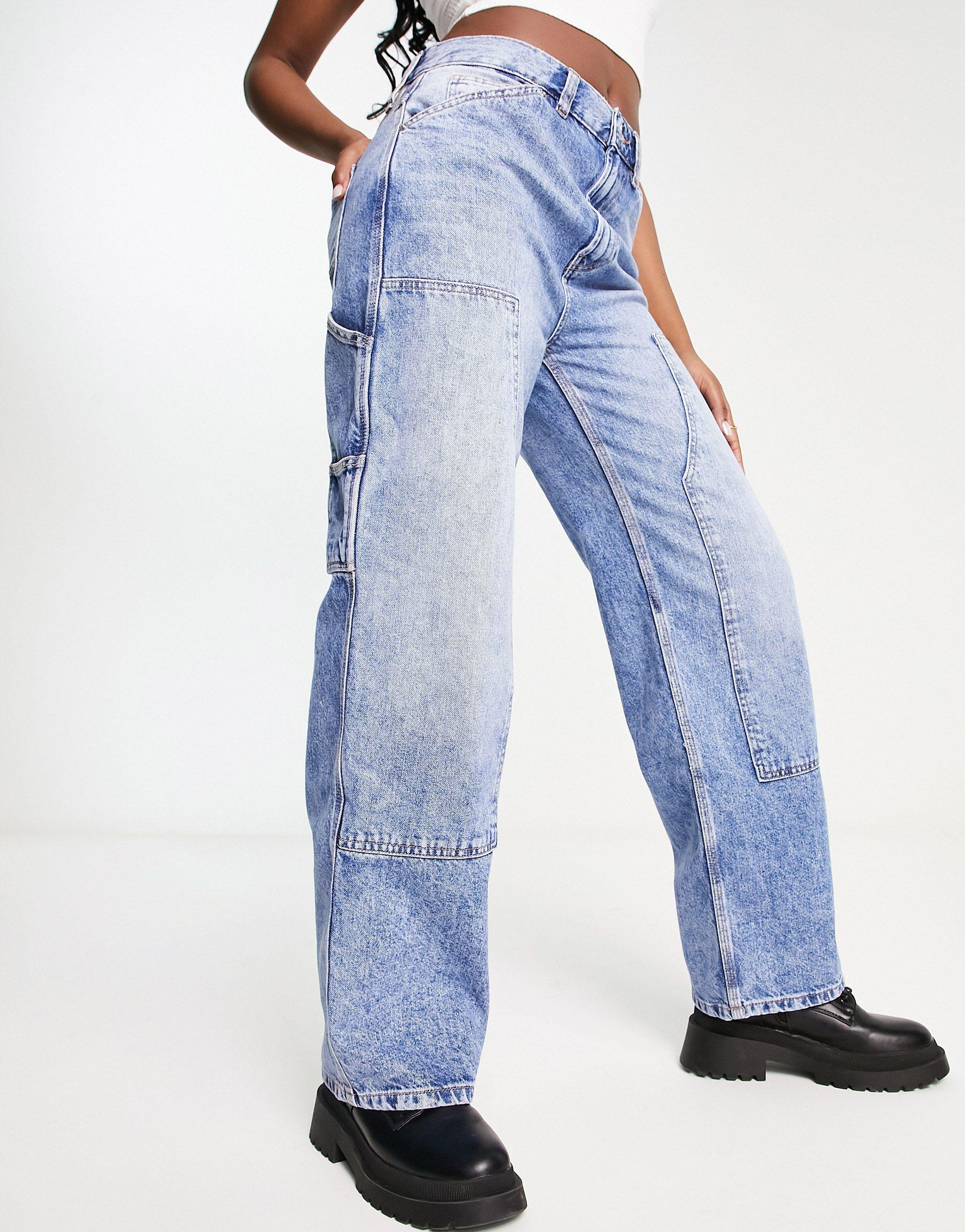 ASOS Low Rise baggy Boyfriend Jeans With Knee Patches in Blue | Lyst
