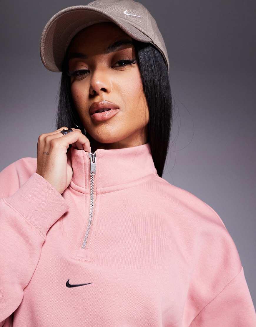 pink nike swoosh half zip