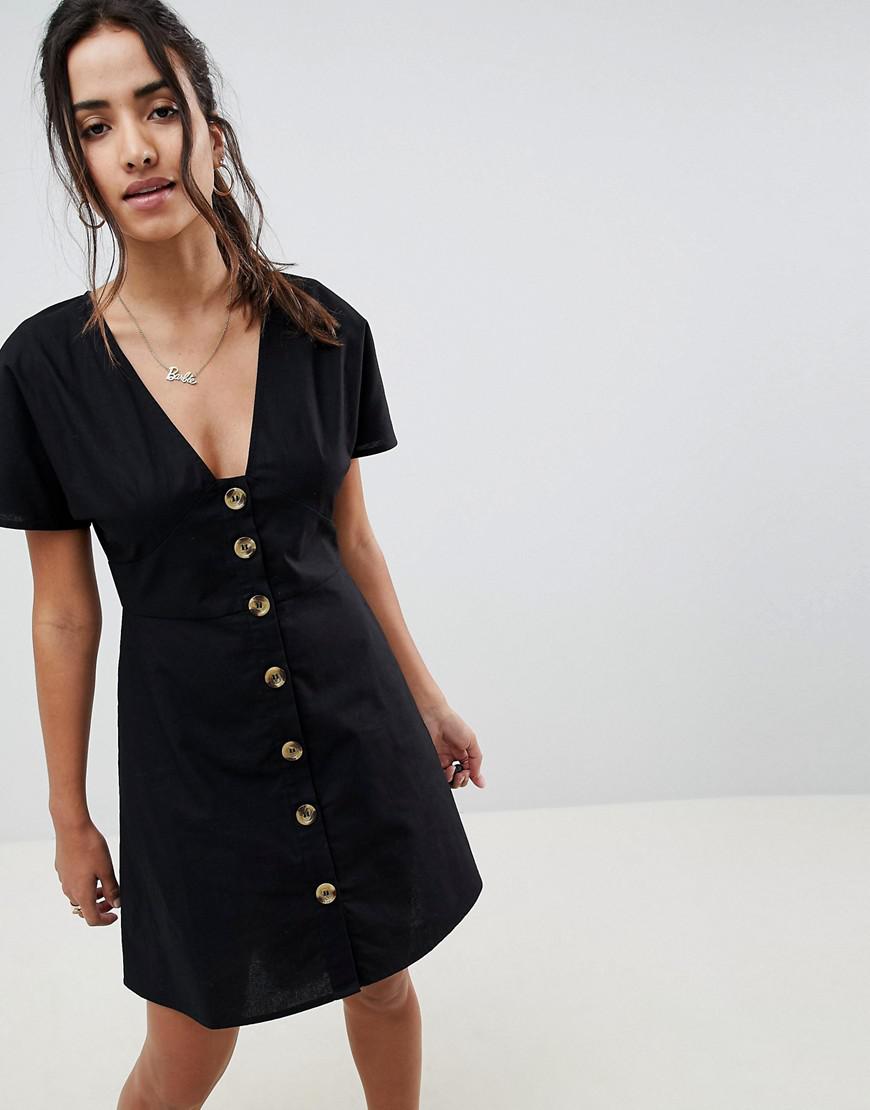 Buy asos black button dress> OFF-64%