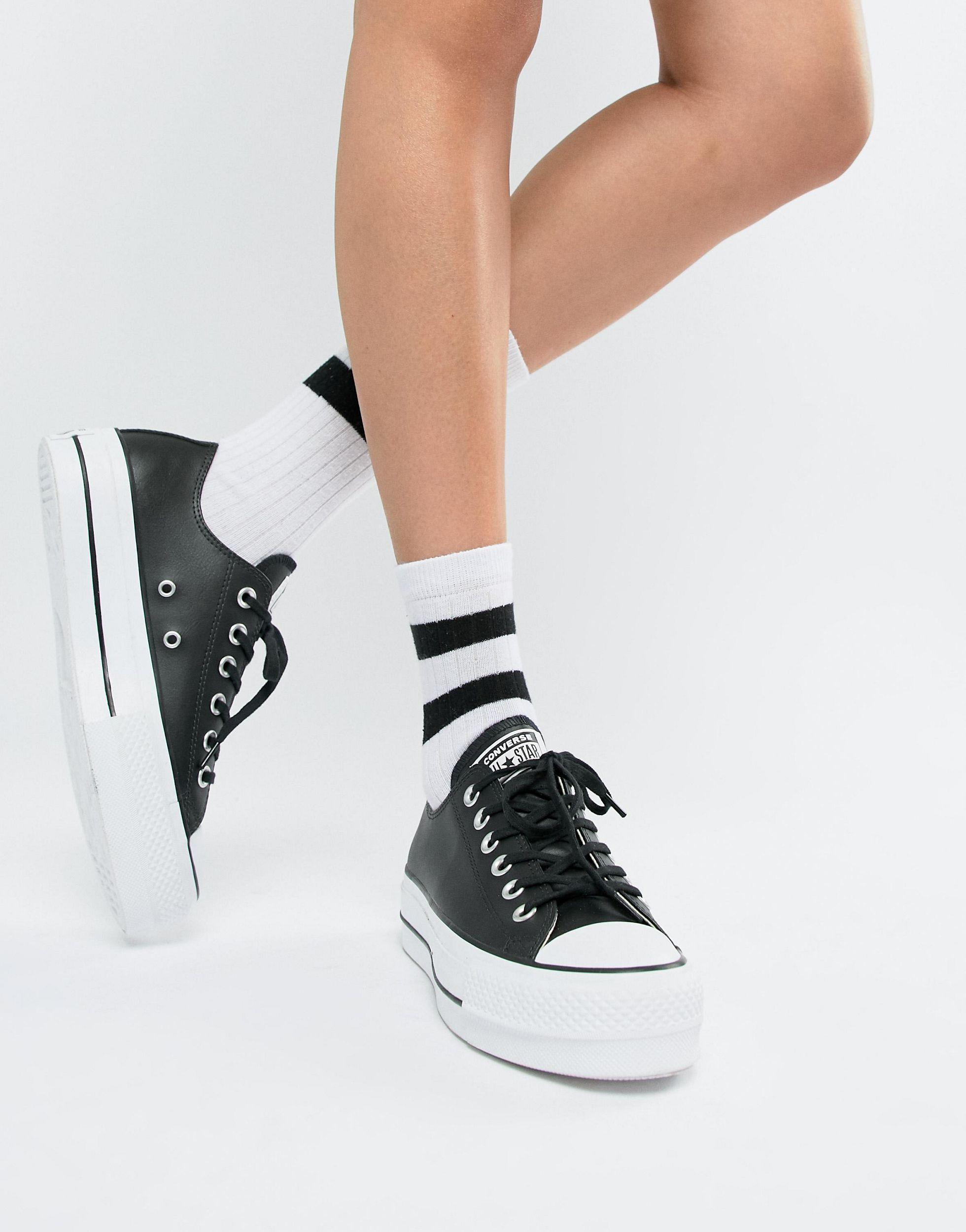 Converse Chuck Taylor All Star Leather Platform Low Trainers in Black | Lyst