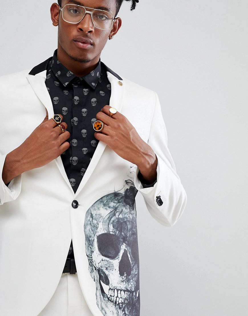 Noose And Monkey Super Skinny Printed Skull Tuxedo Suit Jacket in White for  Men | Lyst