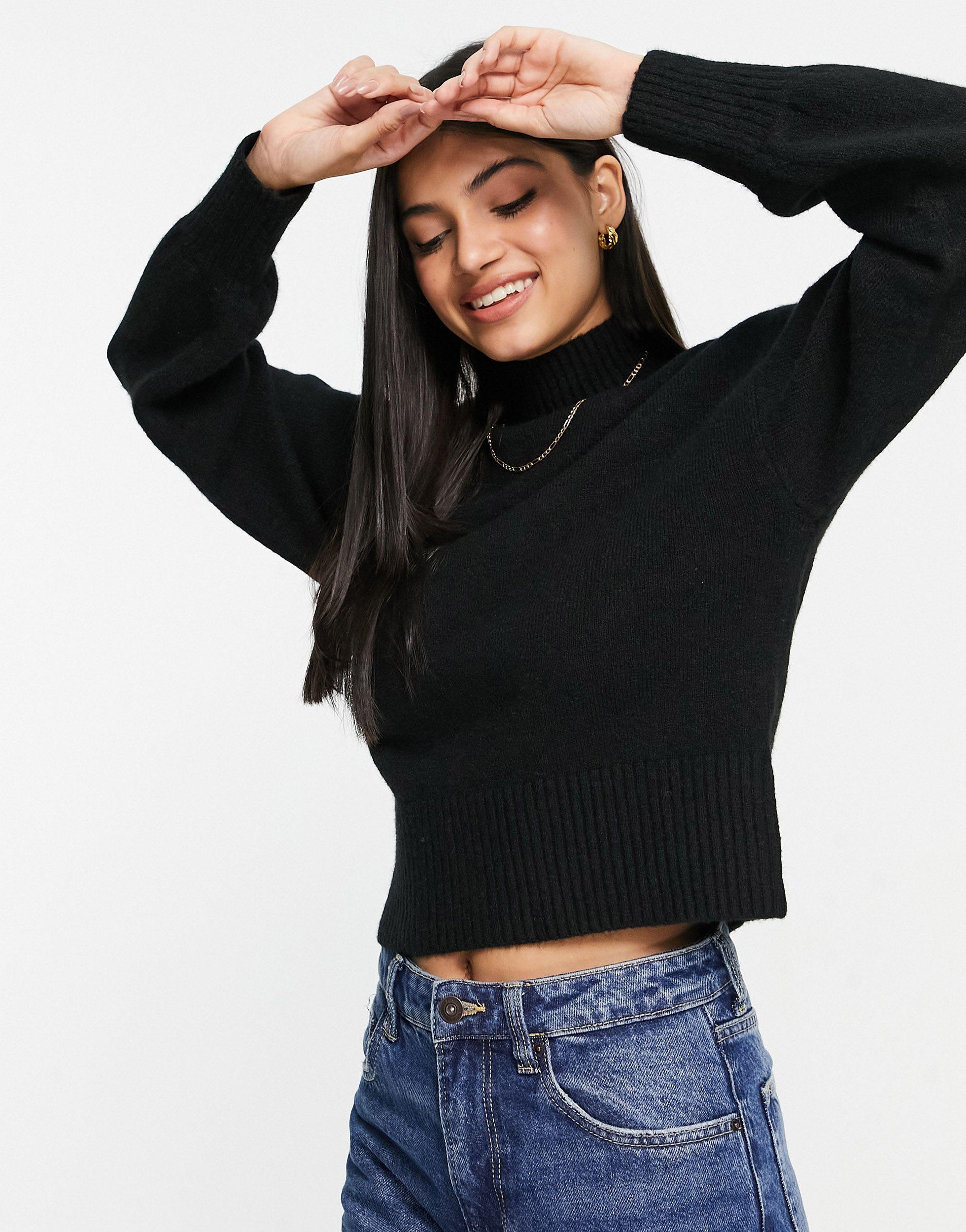 Monki High Neck Knitted Jumper in Black 