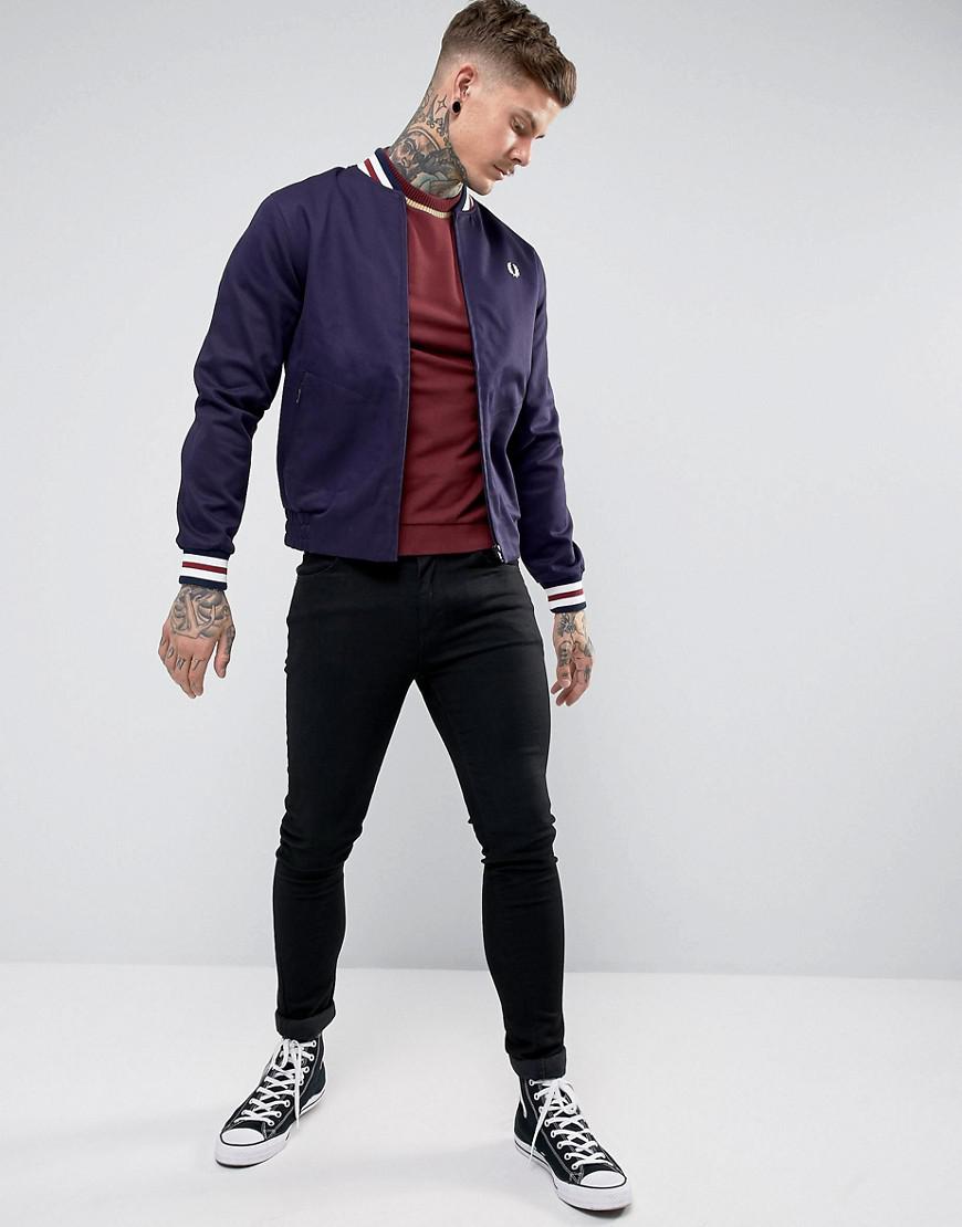 Fred Perry Reissues Tipped Varsity Bomber Jacket In Navy in Blue for Men |  Lyst