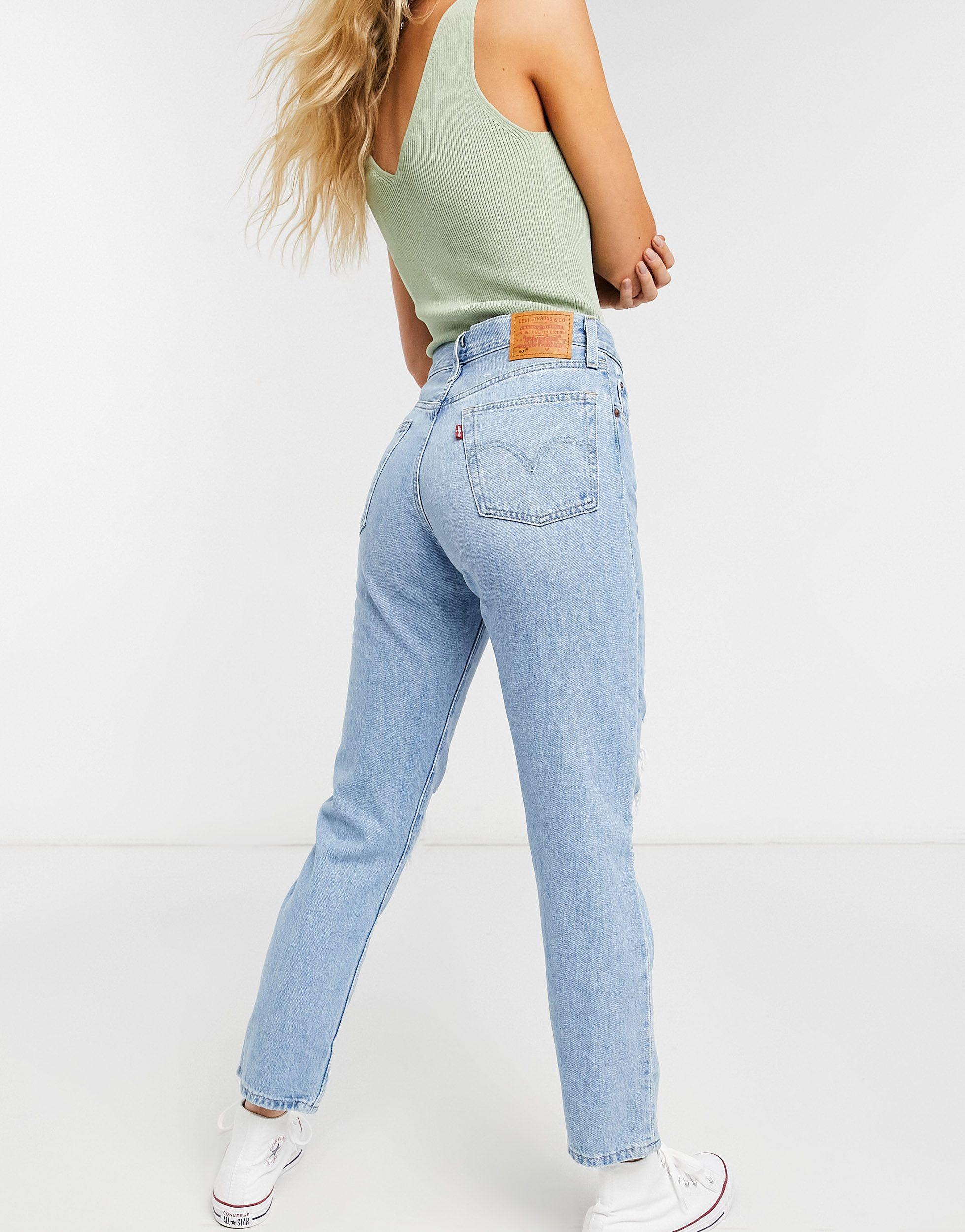 Susteen variabel Vaardig Levi's 501 High Rise Rip Knee Straight Leg Crop Jeans With Rips in Blue |  Lyst