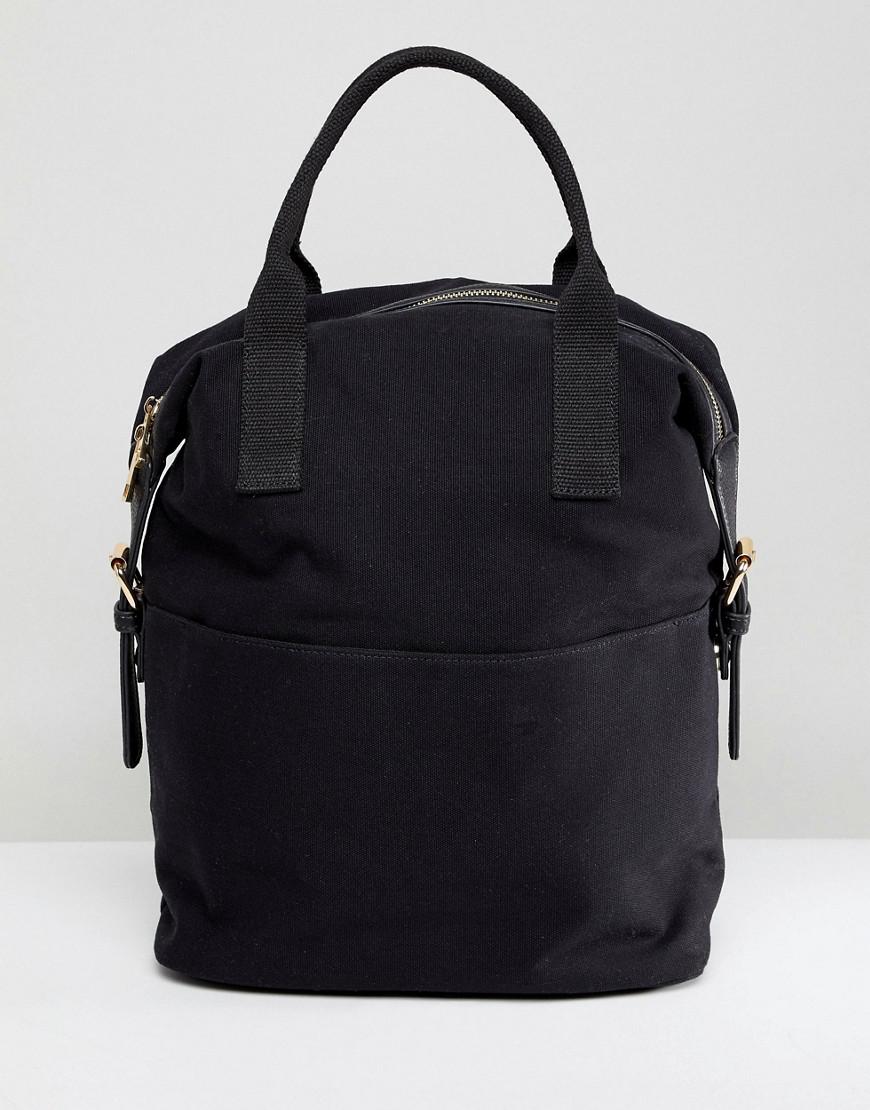 ASOS Zip Over Canvas Backpack With Double Handle in Black Lyst