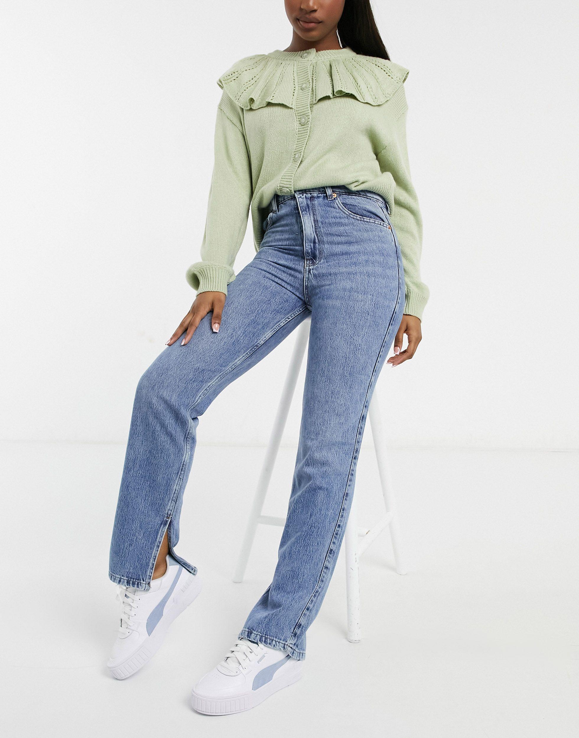 Stradivarius Denim Split Hem Straight 
