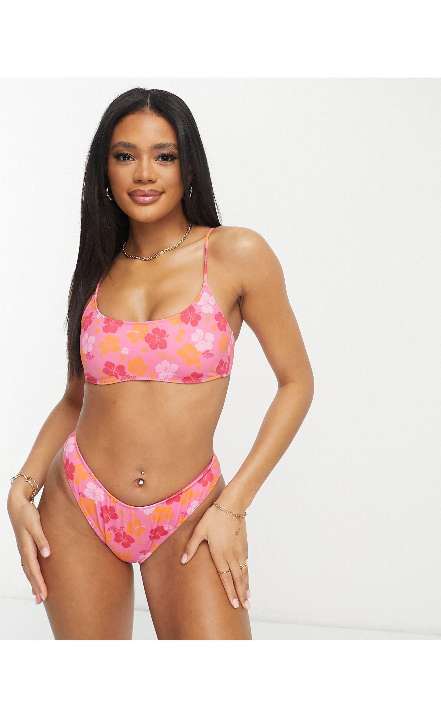 PacSun Hibiscus Print Bikini Tank Top Co-ord in Pink