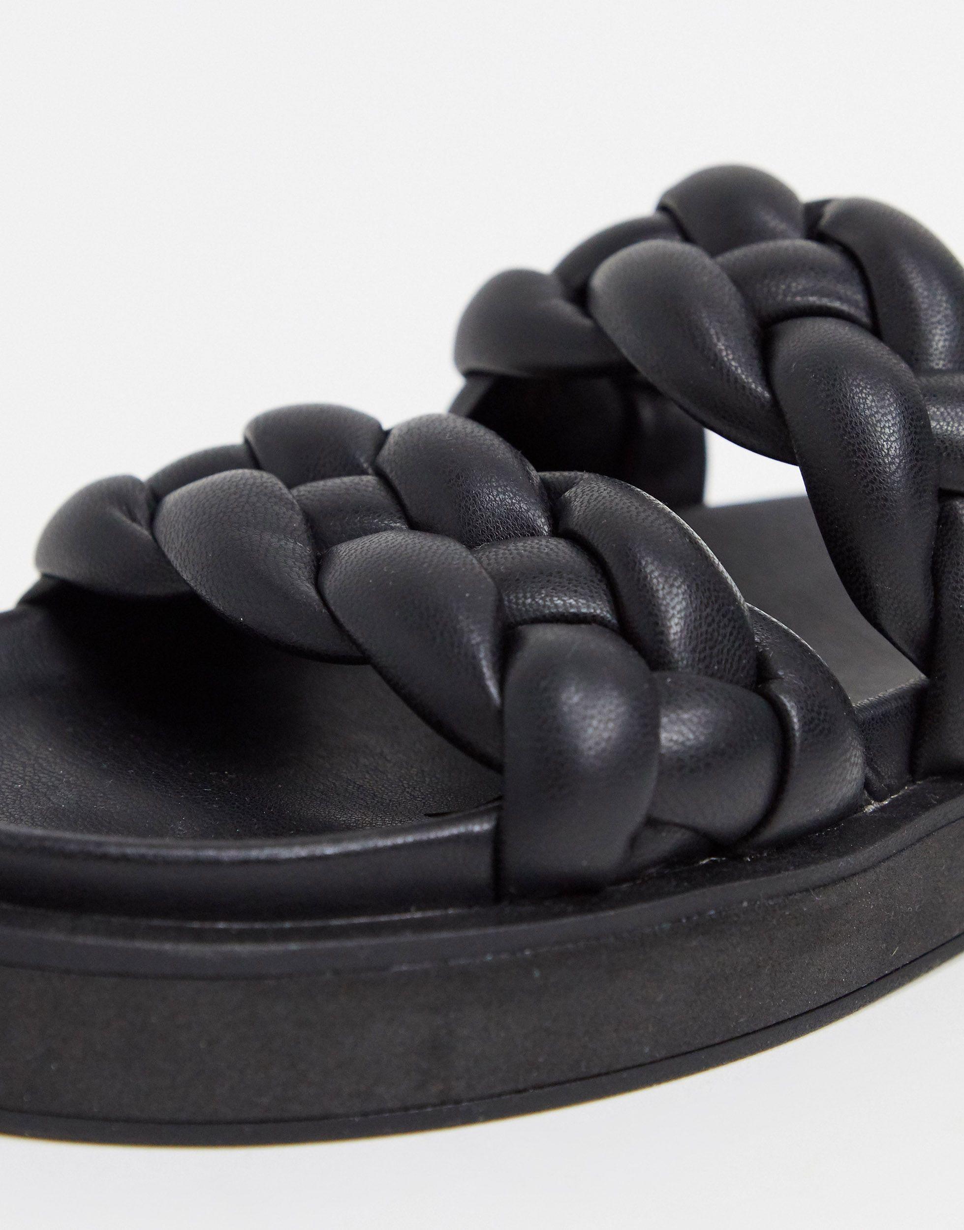 Mango Padded Plaited Flat Sandals in Black | Lyst