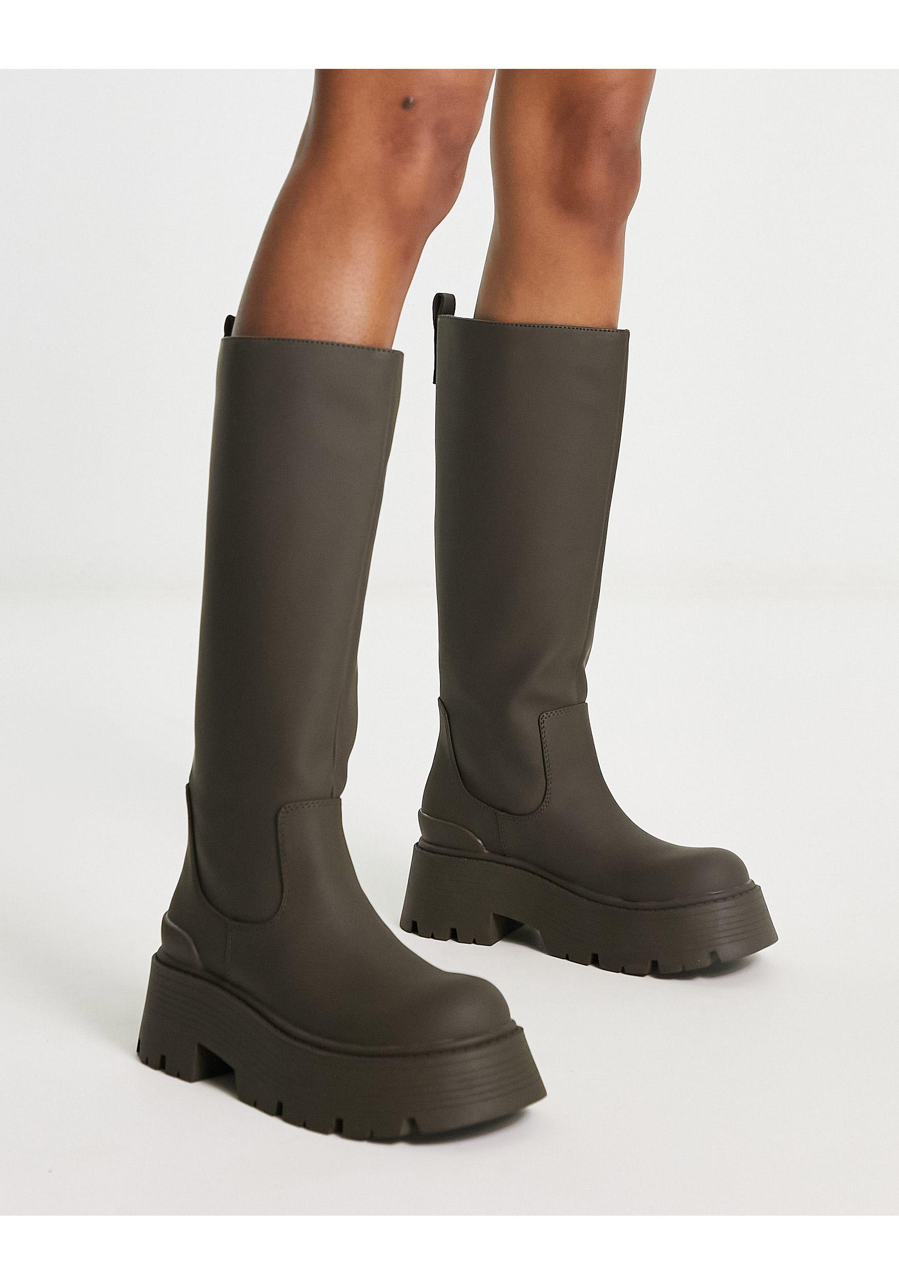 Pull&Bear Chunky Knee High Boots in Black | Lyst
