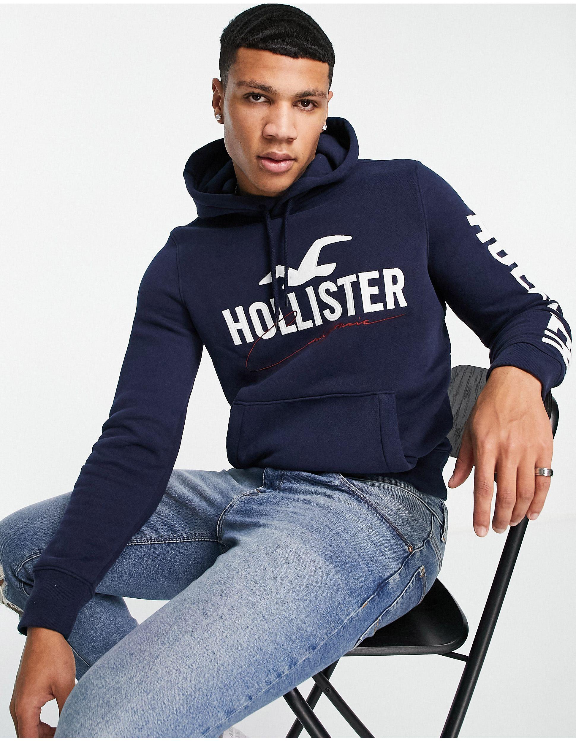Hollister Tech Sleeve Logo Hoodie in Blue for Men