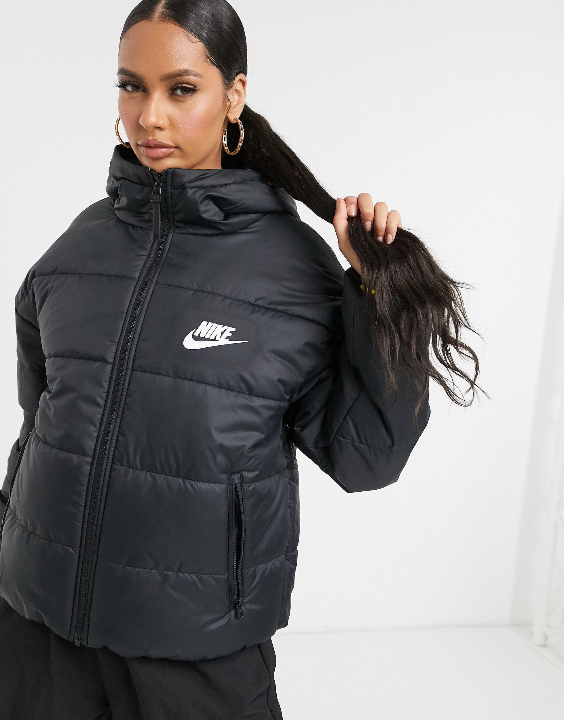 Nike Synthetic Padded Jacket With Back Swoosh in Black | Lyst