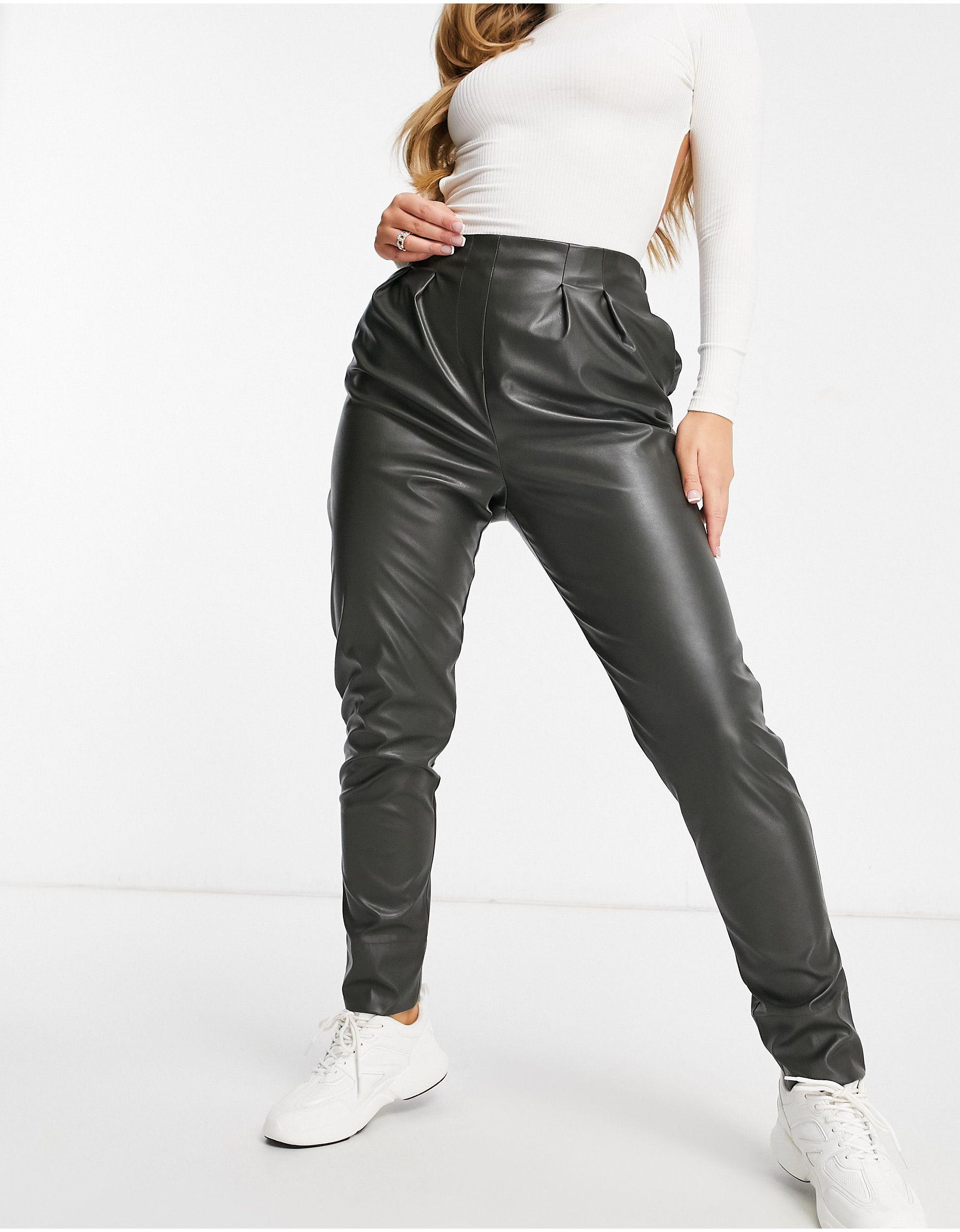 green leather look trousers