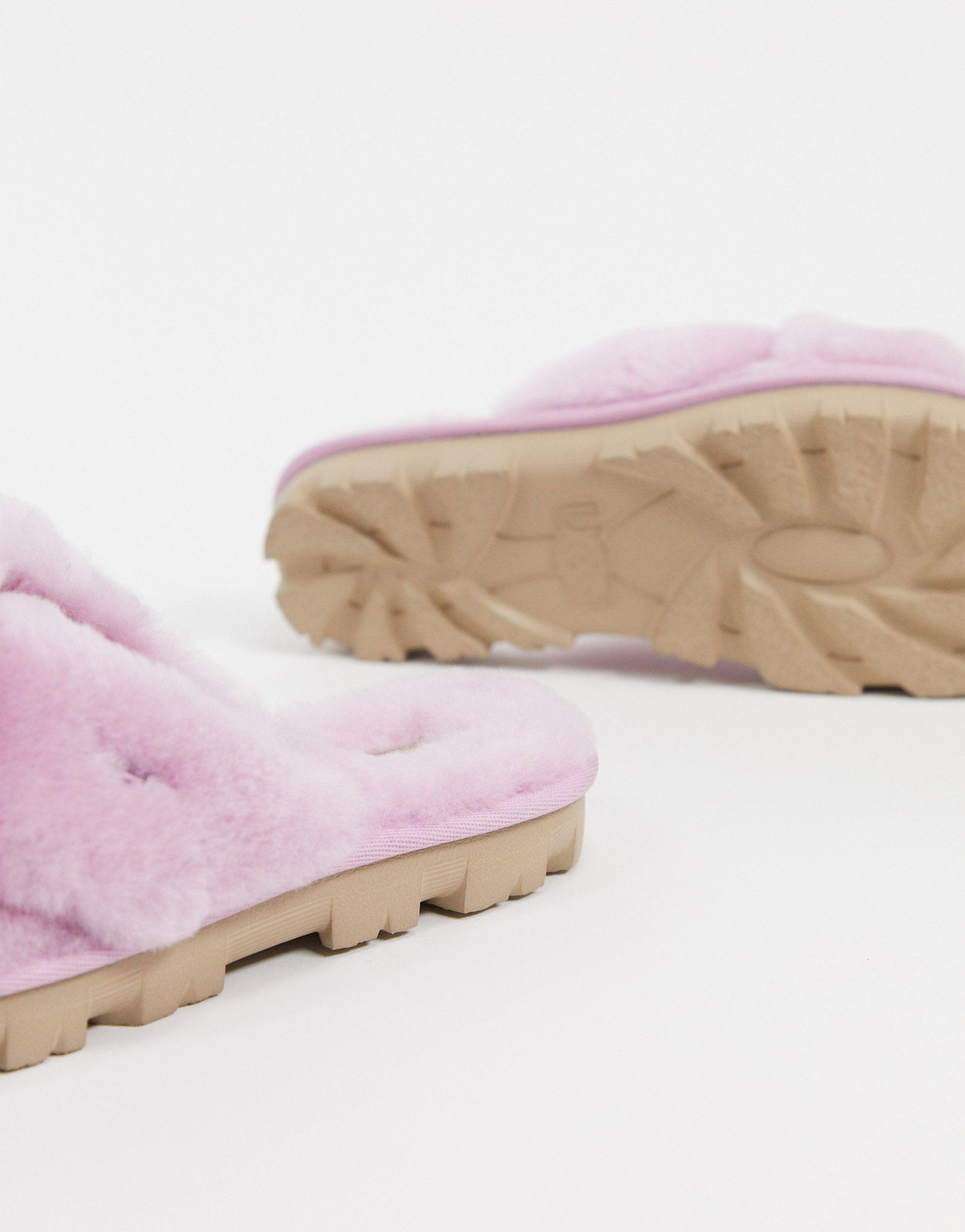 ugg fuzzette cross strap fluffy slippers in yellow