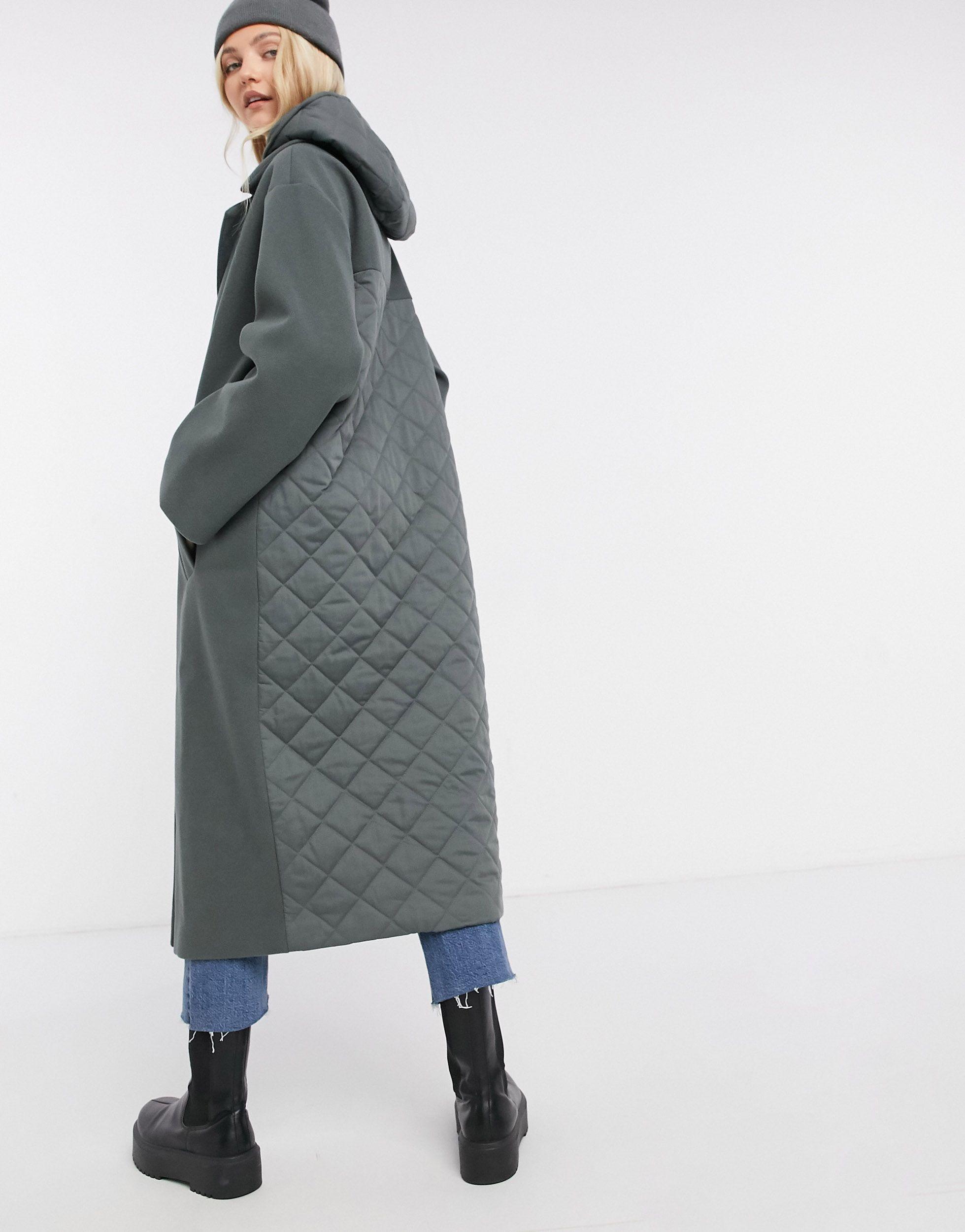 ASOS Hybrid Quilted Oversized Coat Sage in Green - Lyst