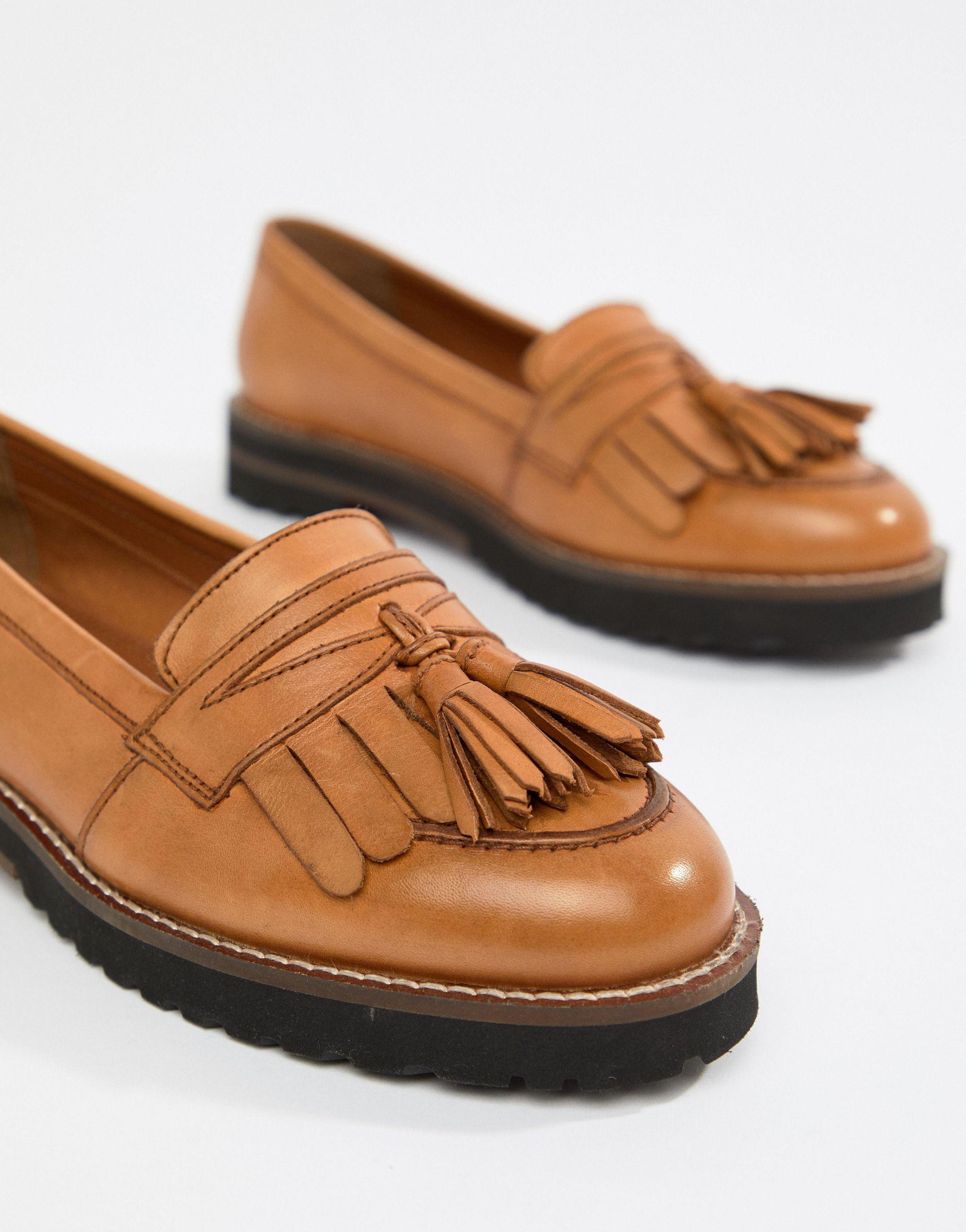 asos design maxfield leather fringed loafers
