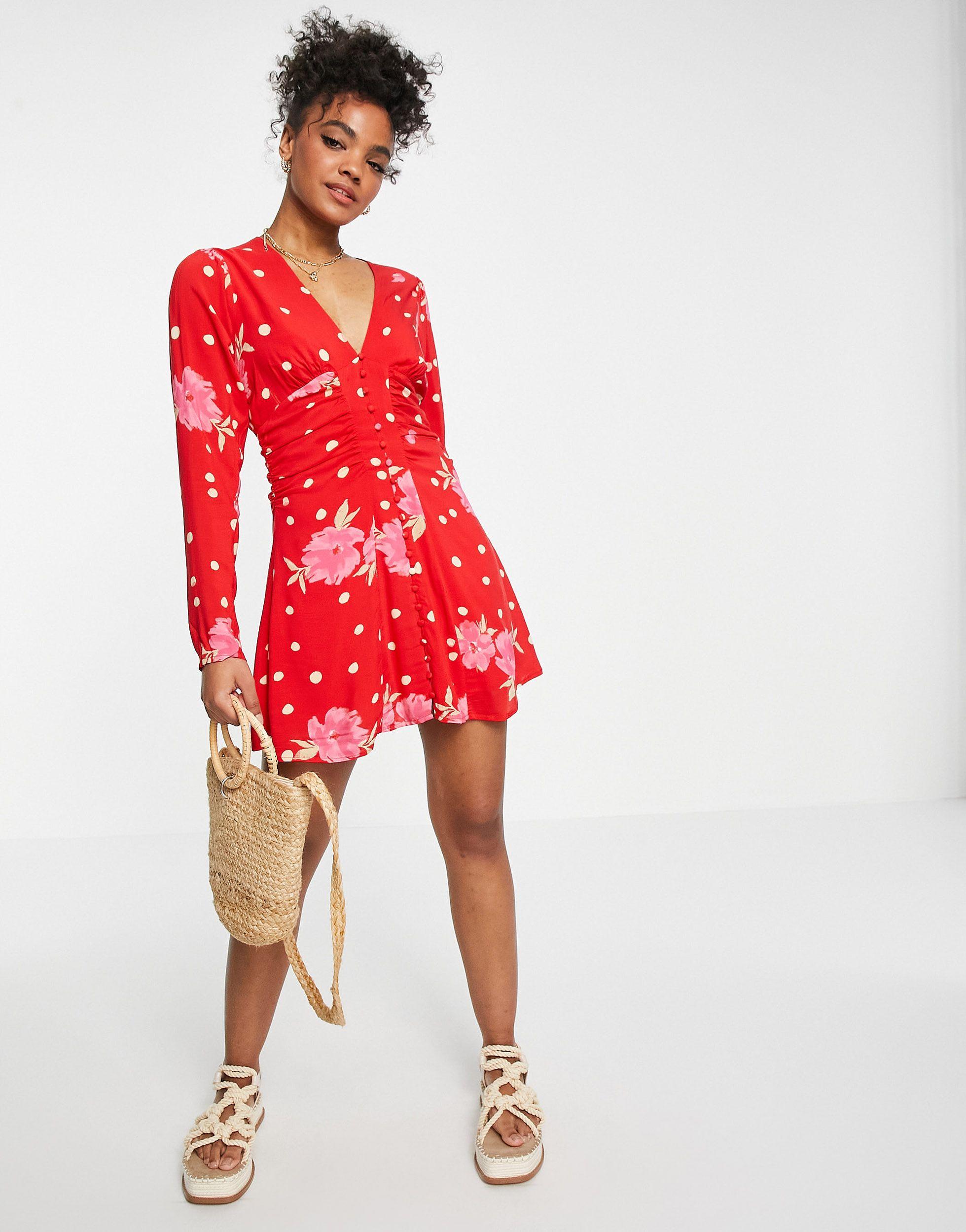 Date night - vestito corto con stampa a pois e fiori colore di Free People  in Rosso | Lyst